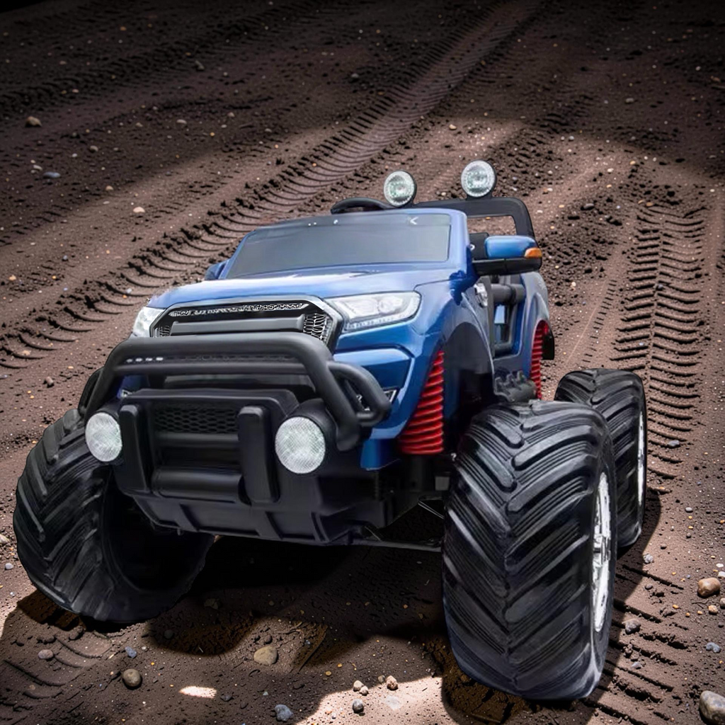 2026 XXL 2-Seater Lifted Monster Truck Ride-On – 4 Motors, Rubber Off-Road Tires, Remote Control, LED Lights, Bluetooth