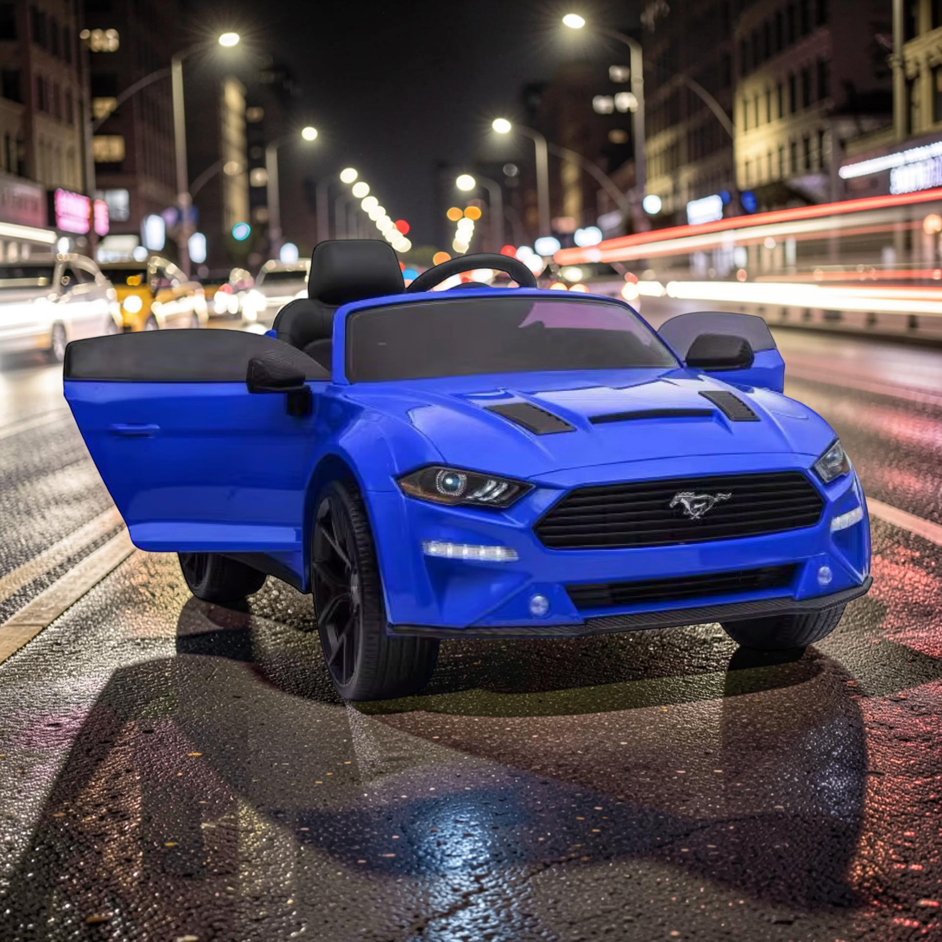 2026 Large Ford Mustang Kids Ride-On Car – 90W Dual Motors, Leather Seat, Rubber Tires, LED Lights, Bluetooth Speakers & Remote Control (Ages 1–7)