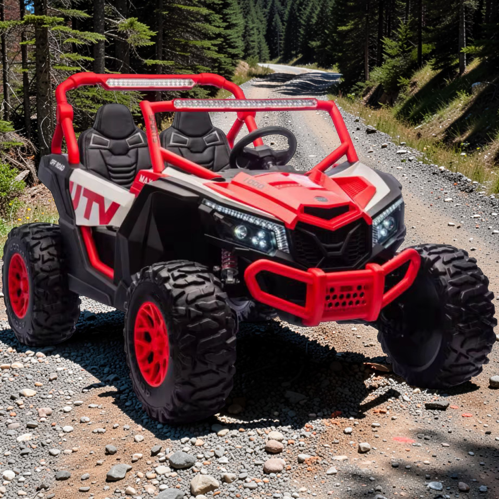 2026 XXL UTV Z Kids 2-Seater Ride-On – 180W 4 Motors, Leather Seats, Rubber Tires, Touchscreen LCD, LED Lights, Bluetooth Speakers & Remote Control (Ages 3–8)