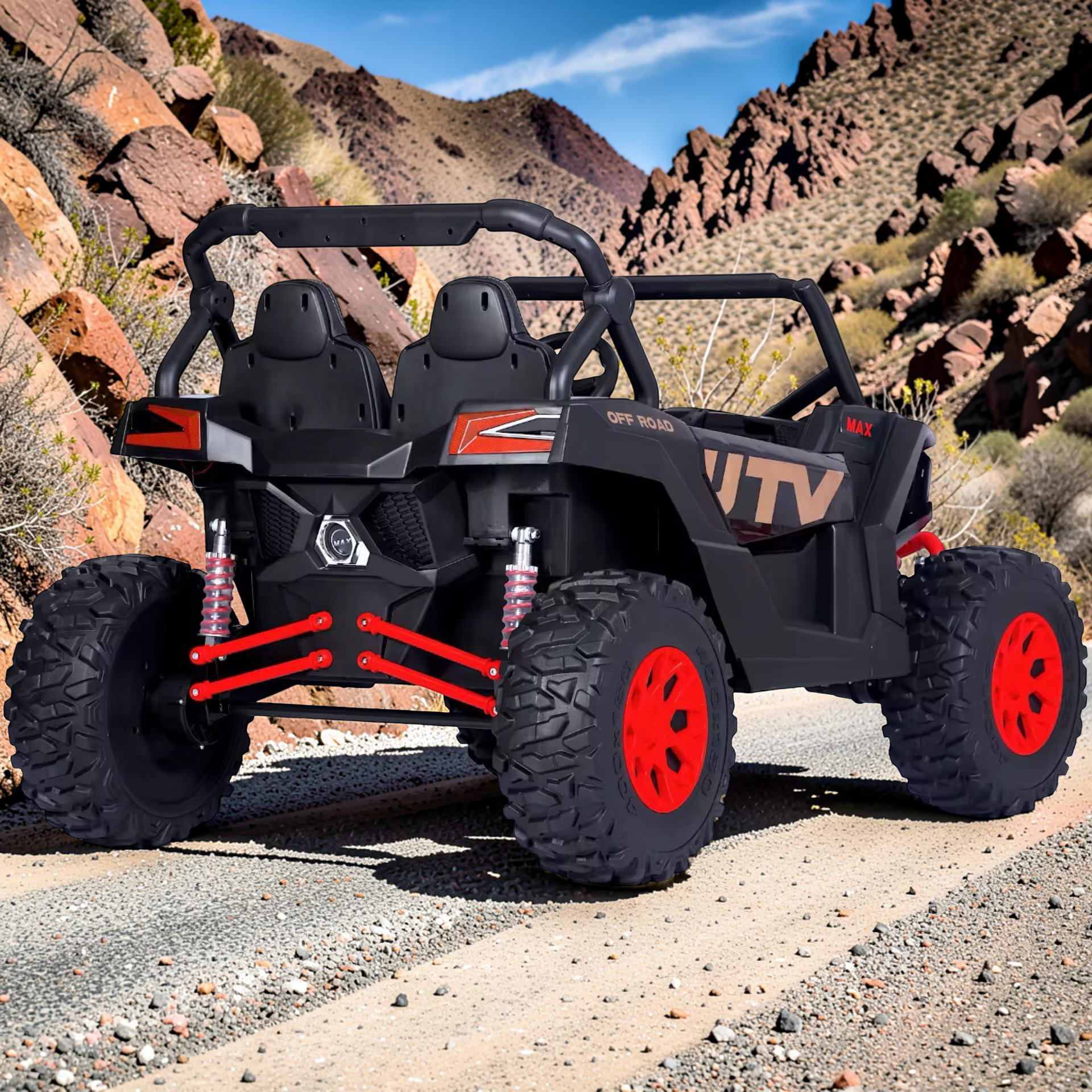 2026 XXL UTV Z Kids 2-Seater Ride-On – 180W 4 Motors, Leather Seats, Rubber Tires, Touchscreen LCD, LED Lights, Bluetooth Speakers & Remote Control (Ages 3–8)