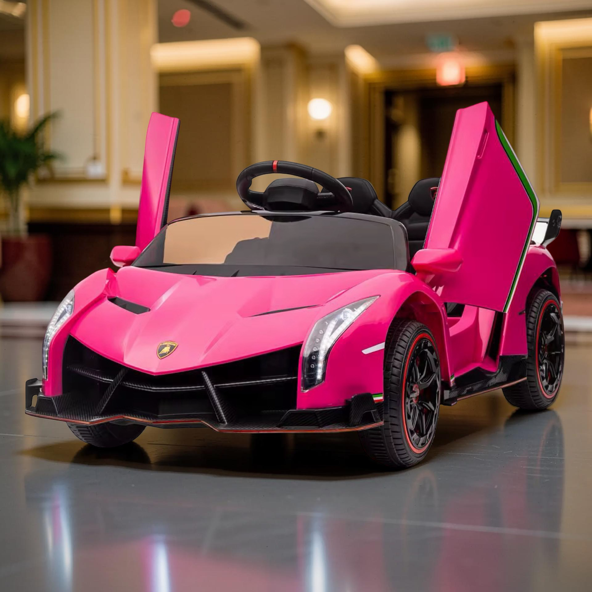 2026 XL Lamborghini Kids 2-Seater Ride-On Car – Dual Motors, Hydraulic Butterfly Doors, LED Lights, Remote Control (Ages 1–8)
