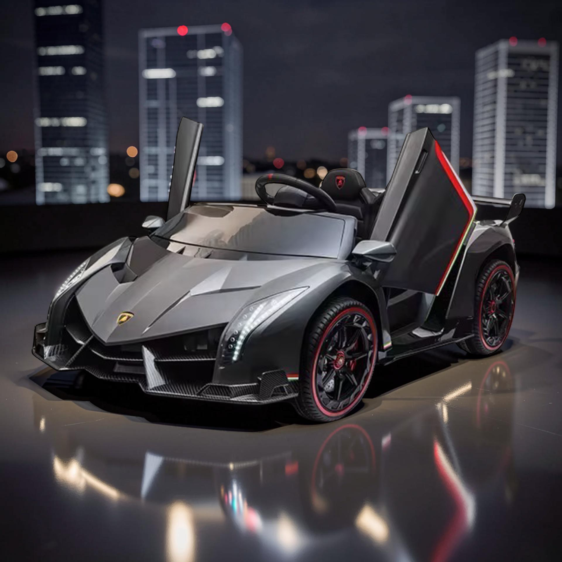 2026 XL Lamborghini Kids 2-Seater Ride-On Car – Dual Motors, Hydraulic Butterfly Doors, LED Lights, Remote Control (Ages 1–8)