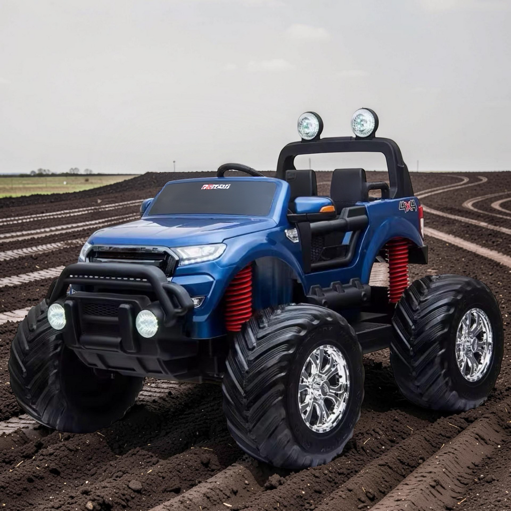 2026 XXL 2-Seater Lifted Monster Truck Ride-On – 4 Motors, Rubber Off-Road Tires, Remote Control, LED Lights, Bluetooth