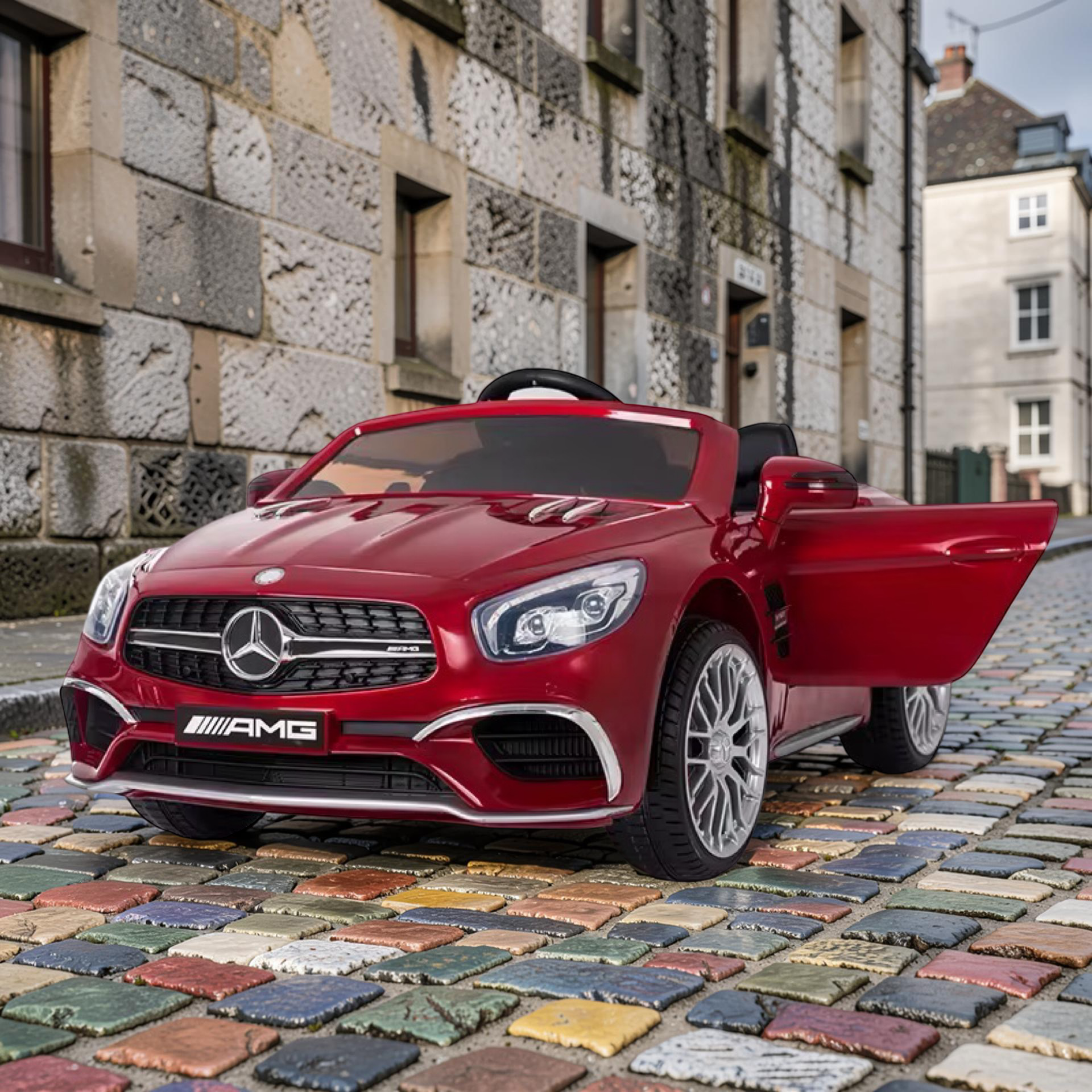 2026 XL Mercedes-Benz AMG SL Kids Ride-On Car – 2 Motors, Leather Seat, Touchscreen LCD, LED Lights, Remote Control (Ages 1–6)
