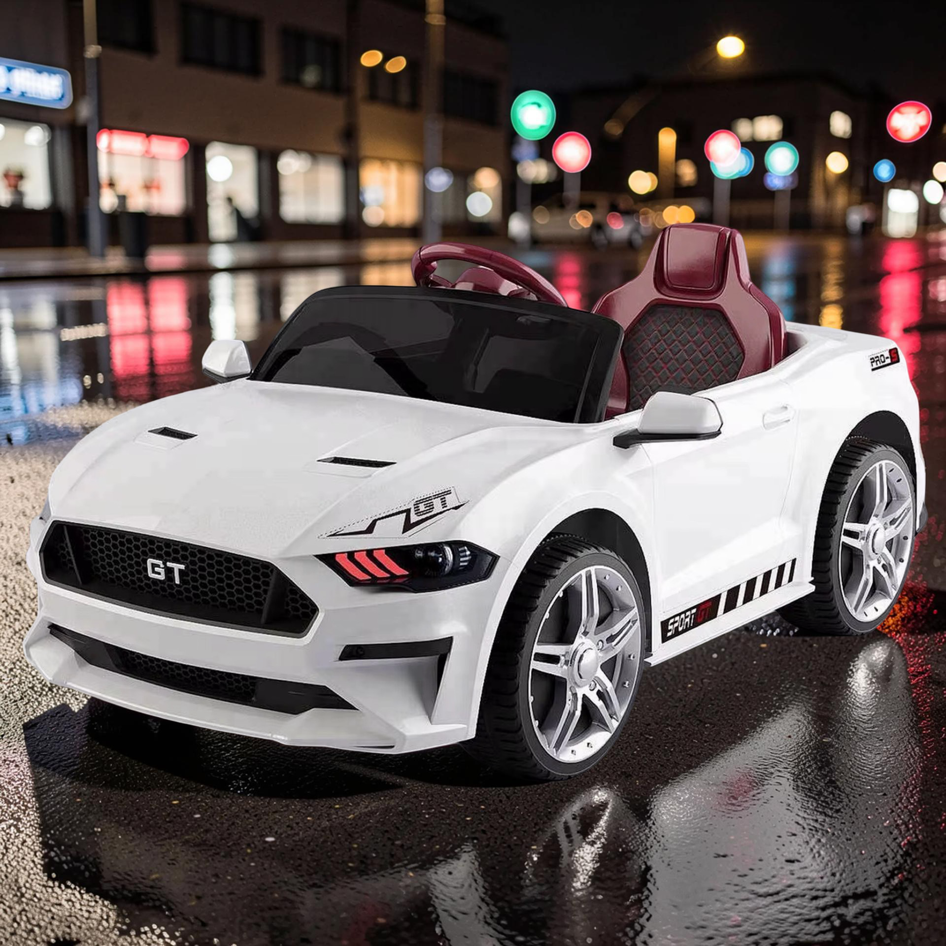 2026 Large Ford Mustang Kids Ride-On Car – 45W Dual Motors, LED Lights, Bluetooth Speakers & Remote Control (Ages 1–5)