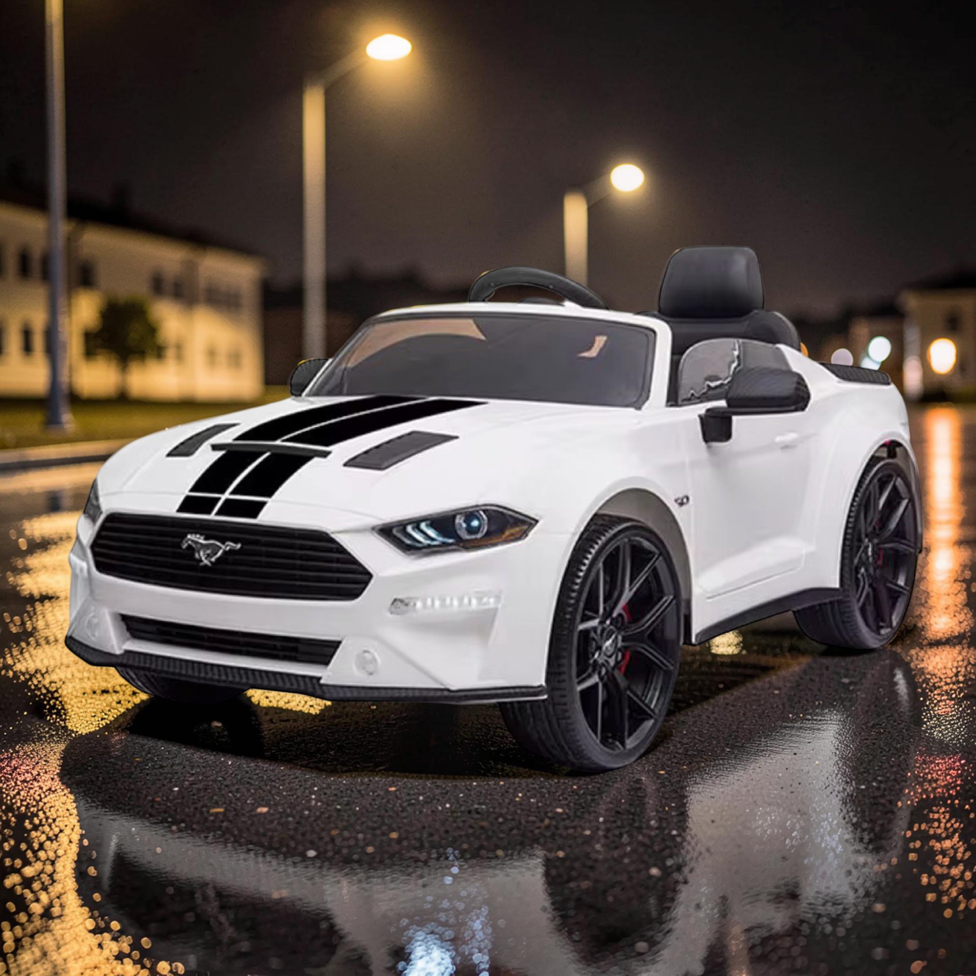 2026 Large Ford Mustang Kids Ride-On Car – 90W Dual Motors, Leather Seat, Rubber Tires, LED Lights, Bluetooth Speakers & Remote Control (Ages 1–7)
