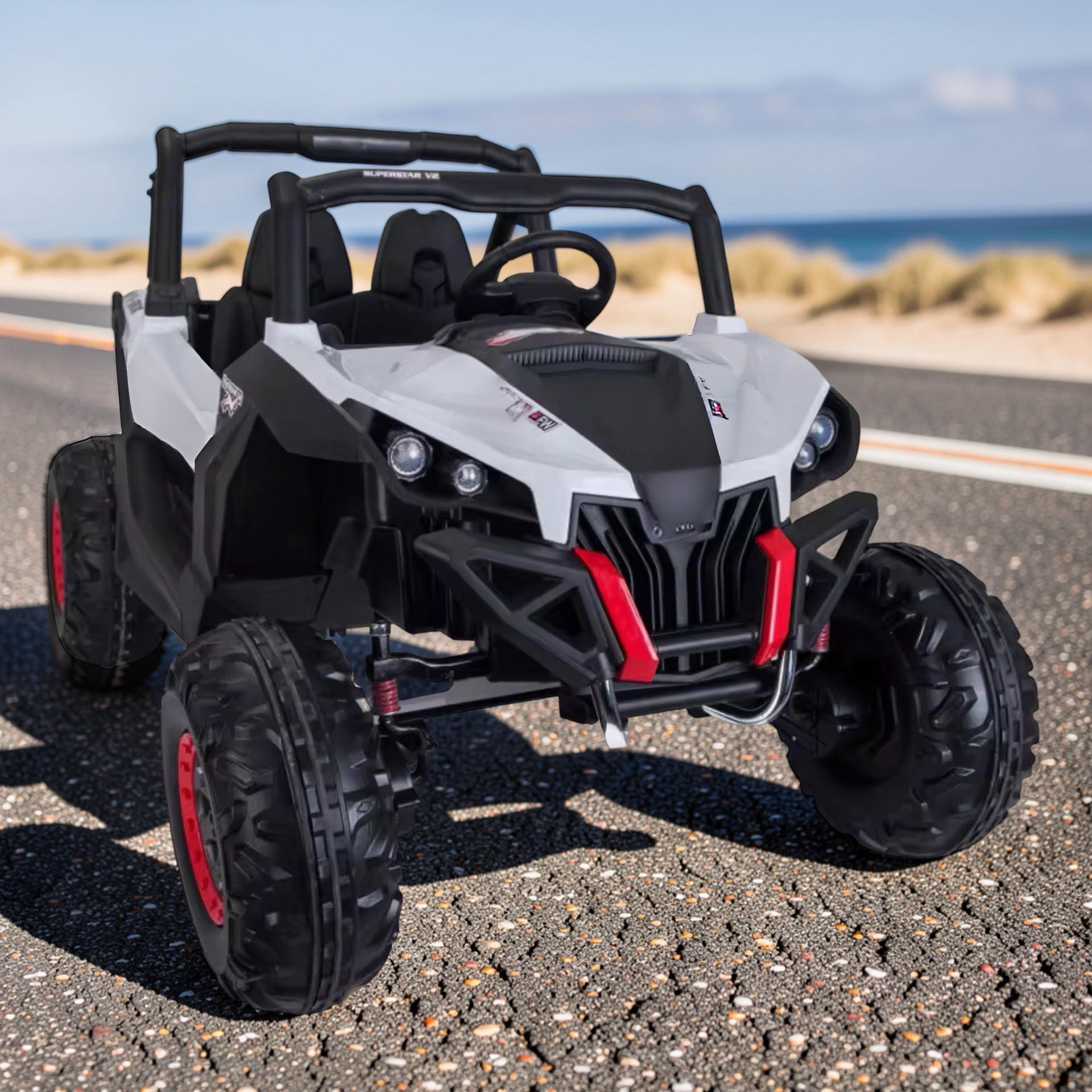 2026 XXL UTV Z Kids 2-Seater Ride-On – 90W 4 Motors, Leather Seats, Rubber Tires, Touchscreen LCD, LED Lights, Bluetooth, Remote Control (Ages 3–8)