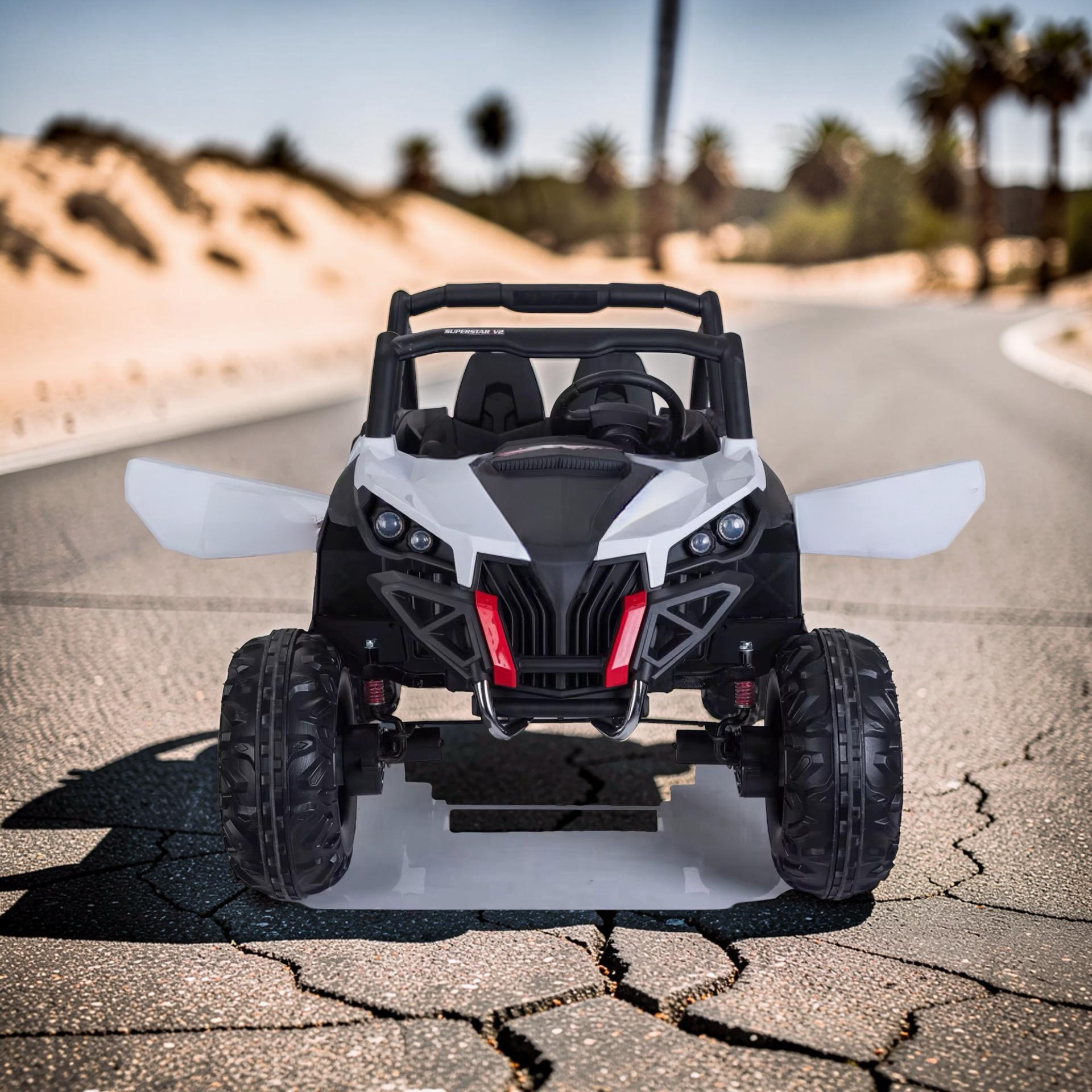 2026 XXL UTV Z Kids 2-Seater Ride-On – 90W 4 Motors, Leather Seats, Rubber Tires, Touchscreen LCD, LED Lights, Bluetooth, Remote Control (Ages 3–8)