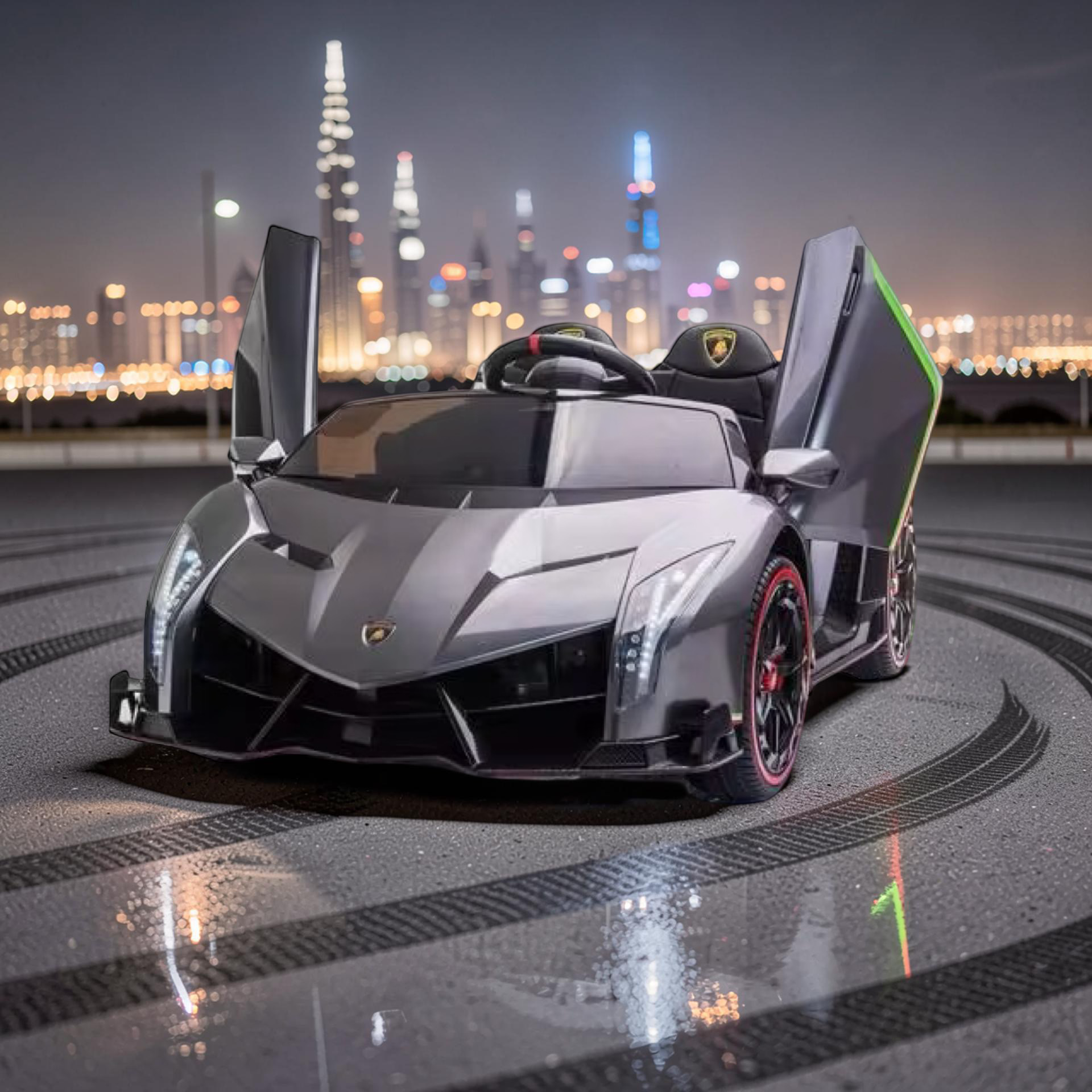 2026 XL Lamborghini Kids 2-Seater Ride-On Car – Dual Motors, Hydraulic Butterfly Doors, LED Lights, Remote Control (Ages 1–8)