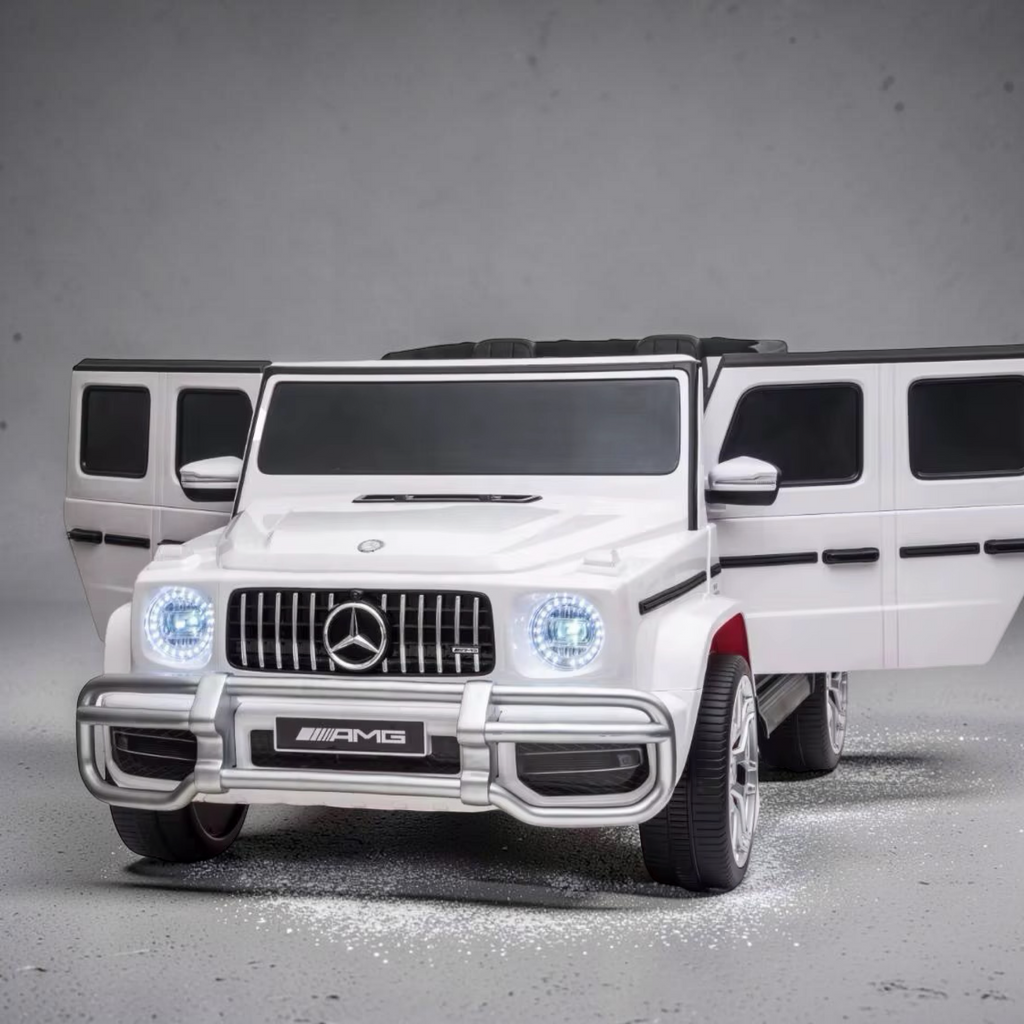 2026 XXL Mercedes-Benz AMG G-Wagon Kids 2-Seater Ride-On SUV – 150W 4 Motors, Leather Seats, Rubber Tires, LED Lights, Bluetooth Speakers & Remote Control (Ages 3–10)