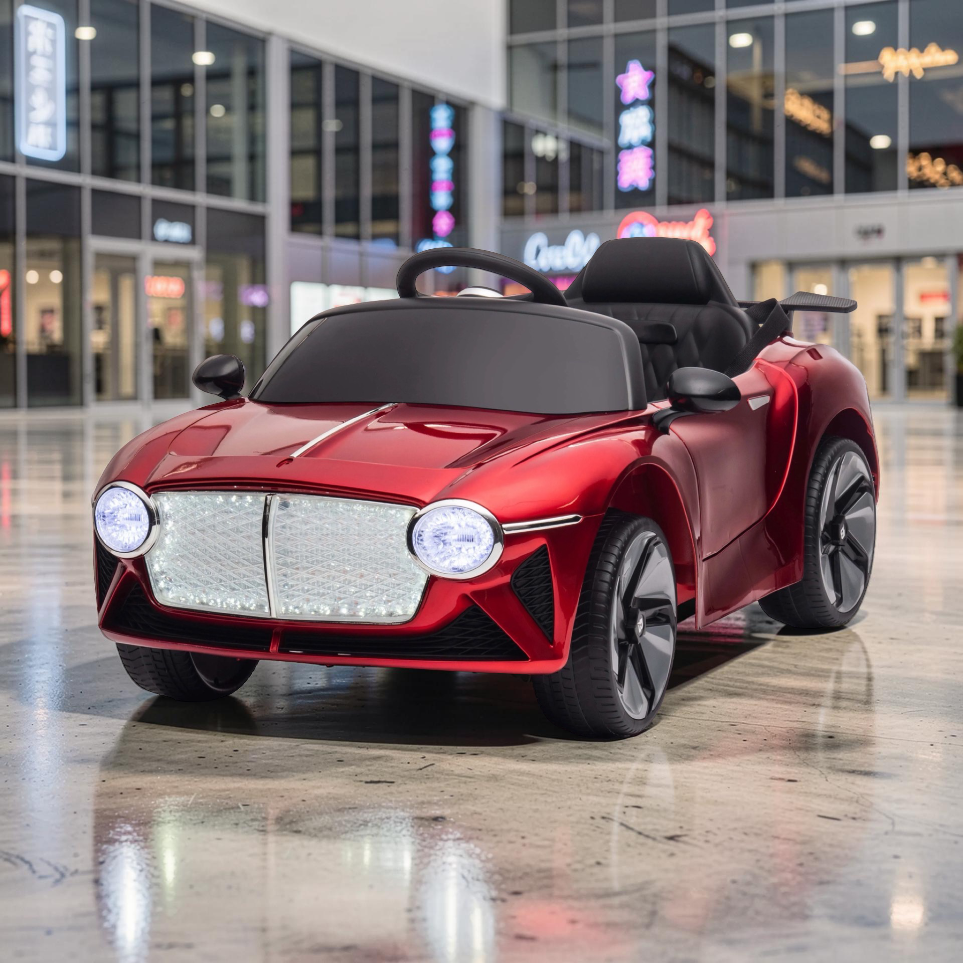 2026 Large Bentley Sport Kids Ride-On Car – 50W Dual Motors, Leather Seat, LED Lights, Bluetooth Speakers & Remote Control (Ages 1–6)