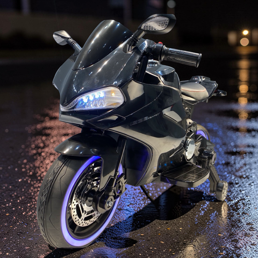 2026 XL Ducati Kids Electric Motorcycle – 50W Motor, Leather Seat, LED Lights, Bluetooth Speakers & Training Wheels (Ages 3–8)
