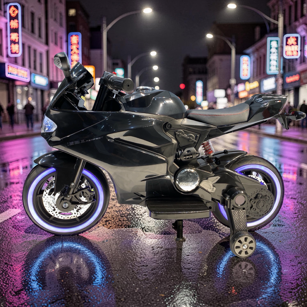 2026 XL Ducati Kids Electric Motorcycle – 50W Motor, Leather Seat, LED Lights, Bluetooth Speakers & Training Wheels (Ages 3–8)