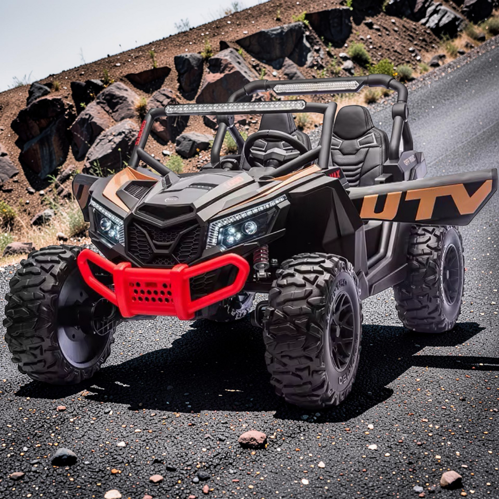 2026 XXL UTV Z Kids 2-Seater Ride-On – 180W 4 Motors, Leather Seats, Rubber Tires, Touchscreen LCD, LED Lights, Bluetooth Speakers & Remote Control (Ages 3–8)