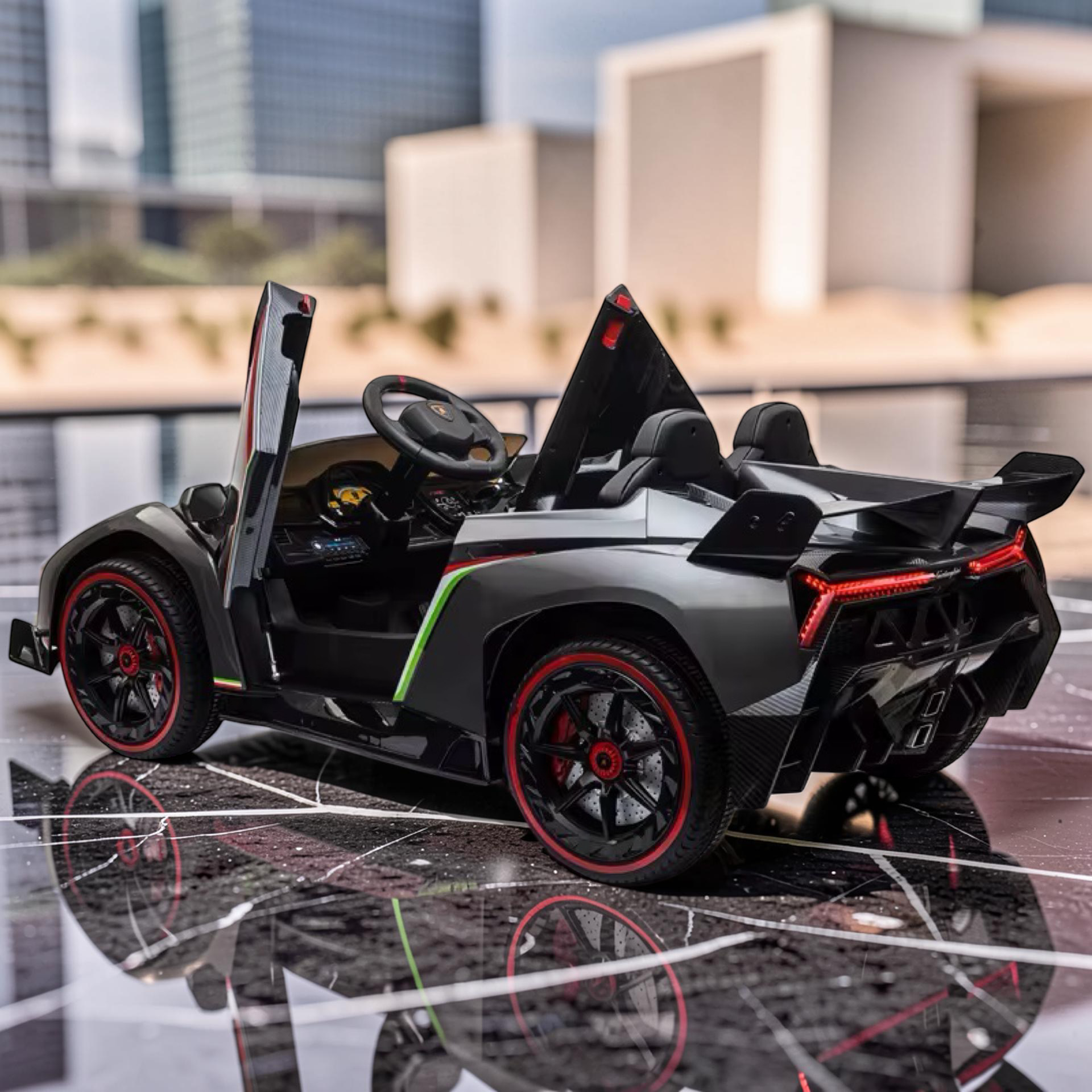 2026 XL Lamborghini Kids 2-Seater Ride-On Car – Dual Motors, Hydraulic Butterfly Doors, LED Lights, Remote Control (Ages 1–8)