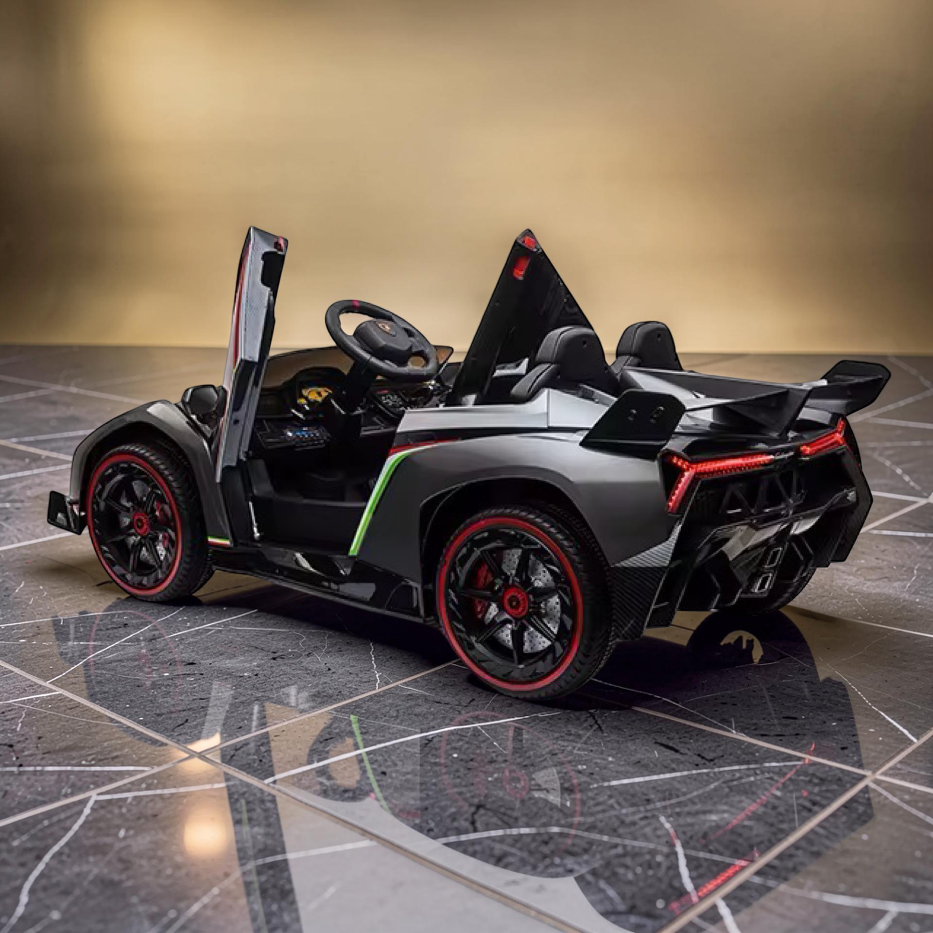 2026 XL Lamborghini Kids 2-Seater Ride-On Car – Dual Motors, Hydraulic Butterfly Doors, LED Lights, Remote Control (Ages 1–8)