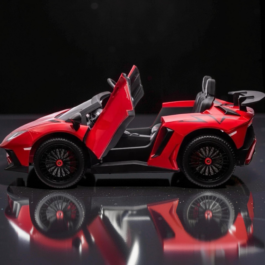 2026 Lamborghini Aventador Kids Electric Supercar – XXXL 2-Seater (Ages 6–14), 200W Brushless Motor, Metal Frame, Tubeless Air Tires, Dual Disk Brakes, Hydraulic Doors, LED Lights, Touchscreen LCD & Bluetooth Speakers