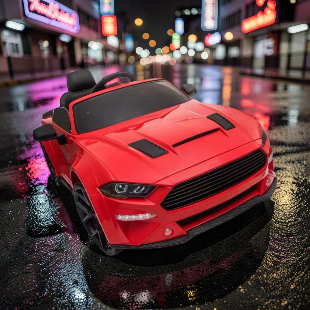 2026 Large Ford Mustang Kids Ride-On Car – 90W Dual Motors, Leather Seat, Rubber Tires, LED Lights, Bluetooth Speakers & Remote Control (Ages 1–7)