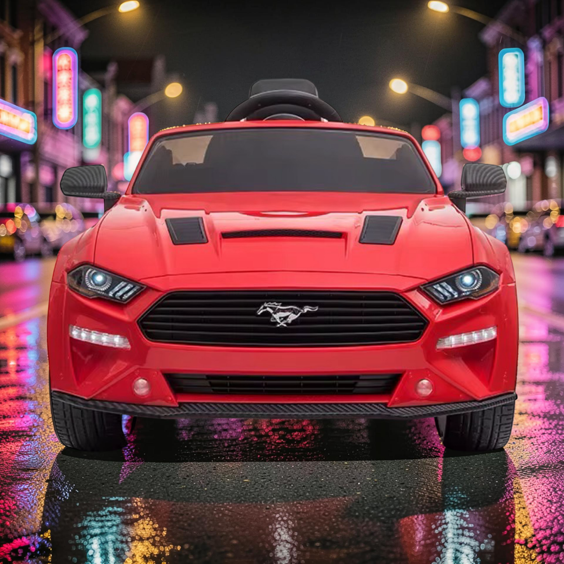 2026 Large Ford Mustang Kids Ride-On Car – 90W Dual Motors, Leather Seat, Rubber Tires, LED Lights, Bluetooth Speakers & Remote Control (Ages 1–7)