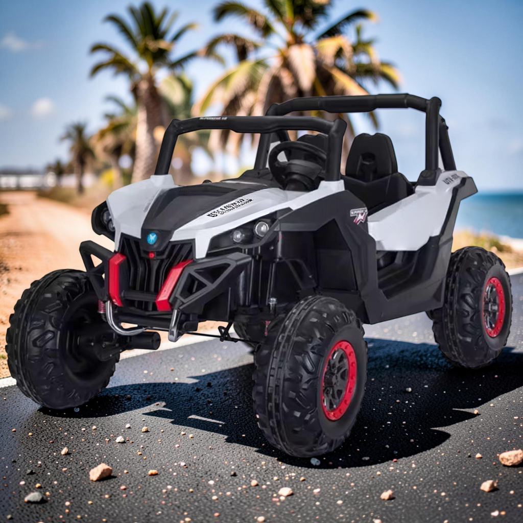 2026 XXL UTV Z Kids 2-Seater Ride-On – 90W 4 Motors, Leather Seats, Rubber Tires, Touchscreen LCD, LED Lights, Bluetooth, Remote Control (Ages 3–8)