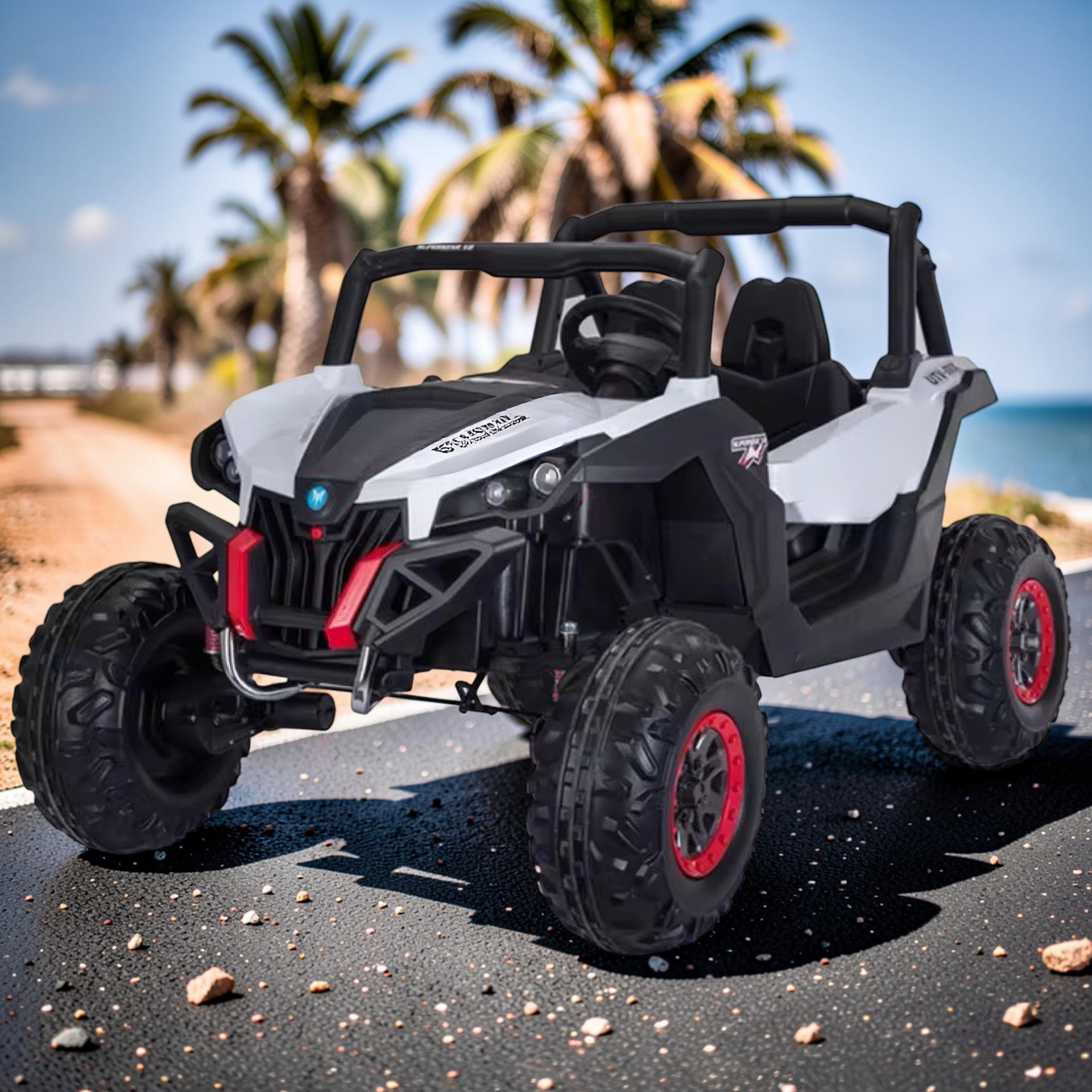 2026 XXL UTV Z Kids 2-Seater Ride-On – 90W 4 Motors, Leather Seats, Rubber Tires, Touchscreen LCD, LED Lights, Bluetooth, Remote Control (Ages 3–8)