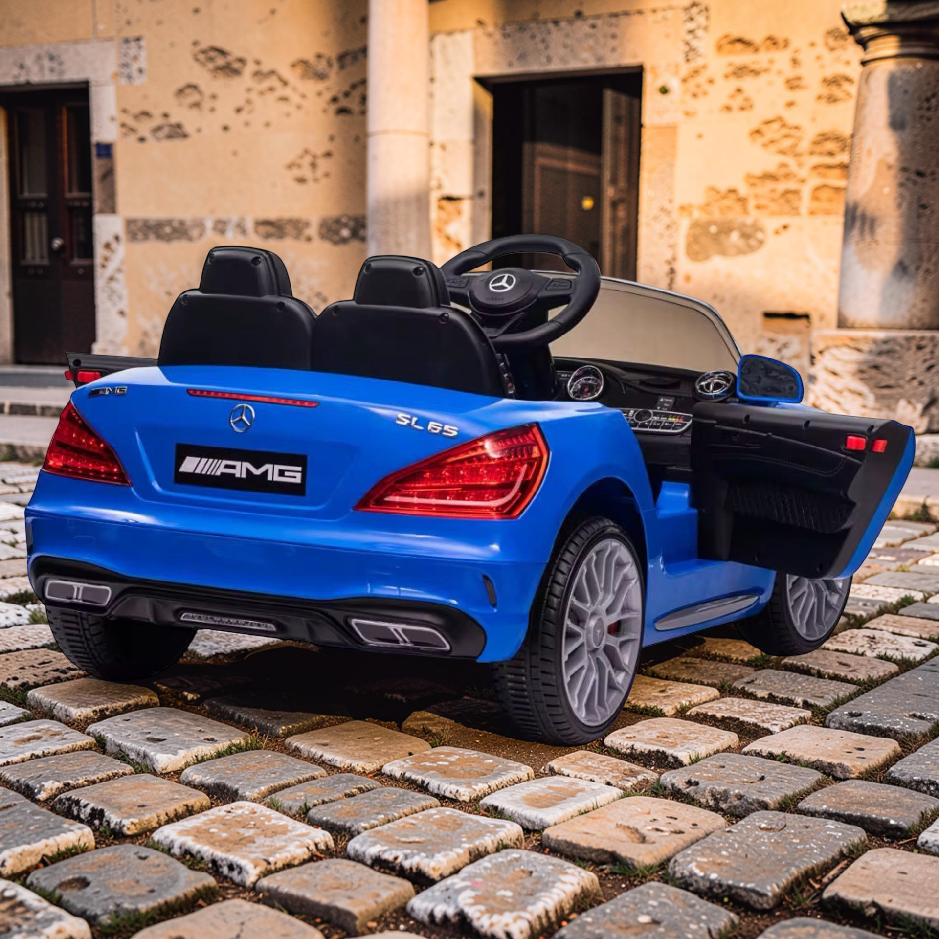 2026 XL Mercedes-Benz AMG SL Kids Ride-On Car – 2 Motors, Leather Seat, Touchscreen LCD, LED Lights, Remote Control (Ages 1–6)