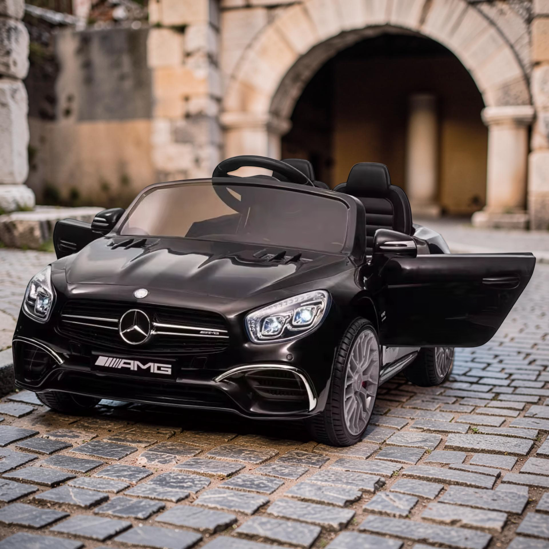 2026 XL Mercedes-Benz AMG SL Kids Ride-On Car – 2 Motors, Leather Seat, Touchscreen LCD, LED Lights, Remote Control (Ages 1–6)