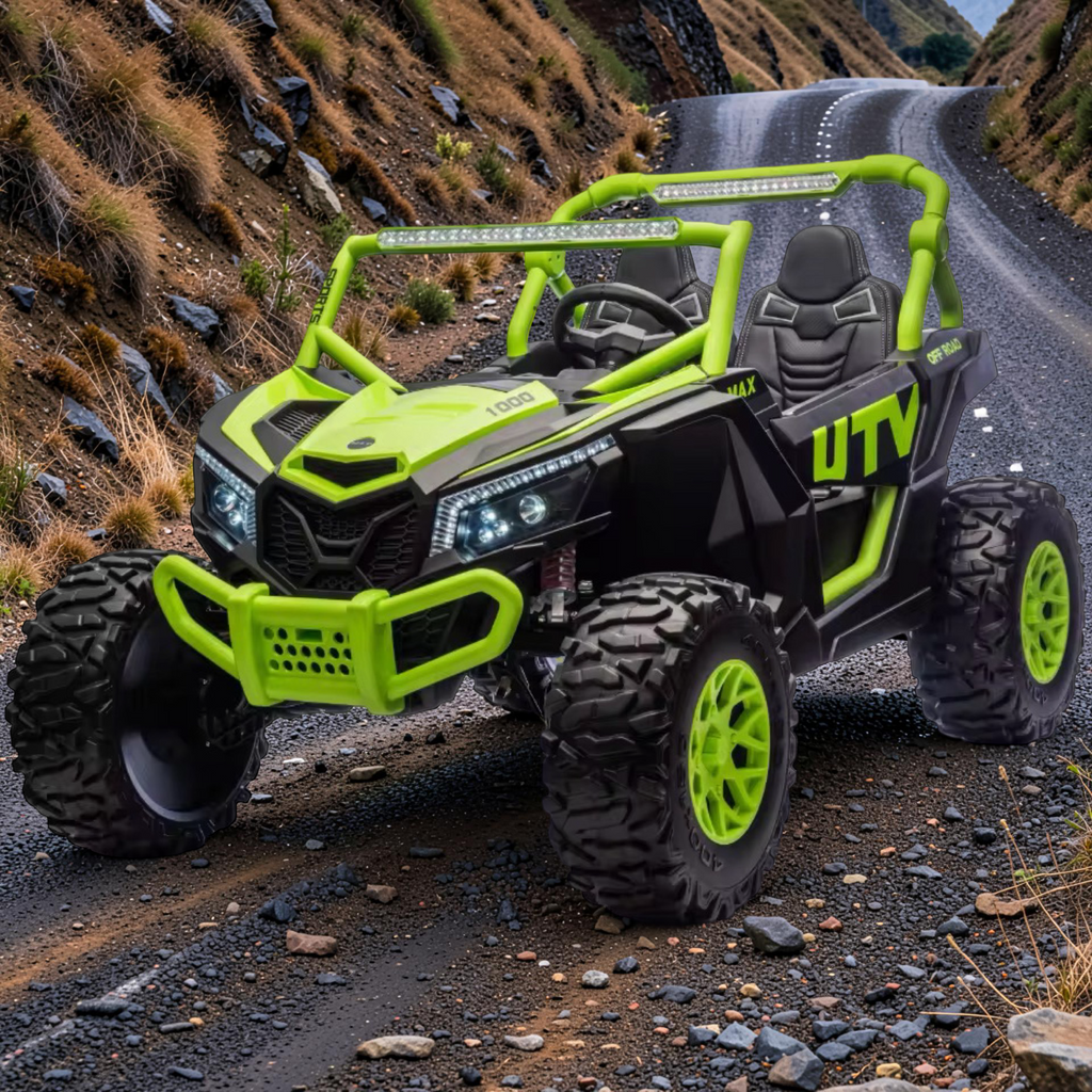 2026 XXL UTV Z Kids 2-Seater Ride-On – 180W 4 Motors, Leather Seats, Rubber Tires, Touchscreen LCD, LED Lights, Bluetooth Speakers & Remote Control (Ages 3–8)