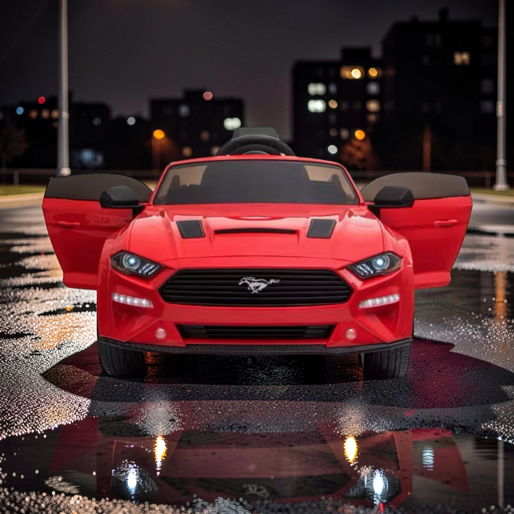 2026 Large Ford Mustang Kids Ride-On Car – 90W Dual Motors, Leather Seat, Rubber Tires, LED Lights, Bluetooth Speakers & Remote Control (Ages 1–7)