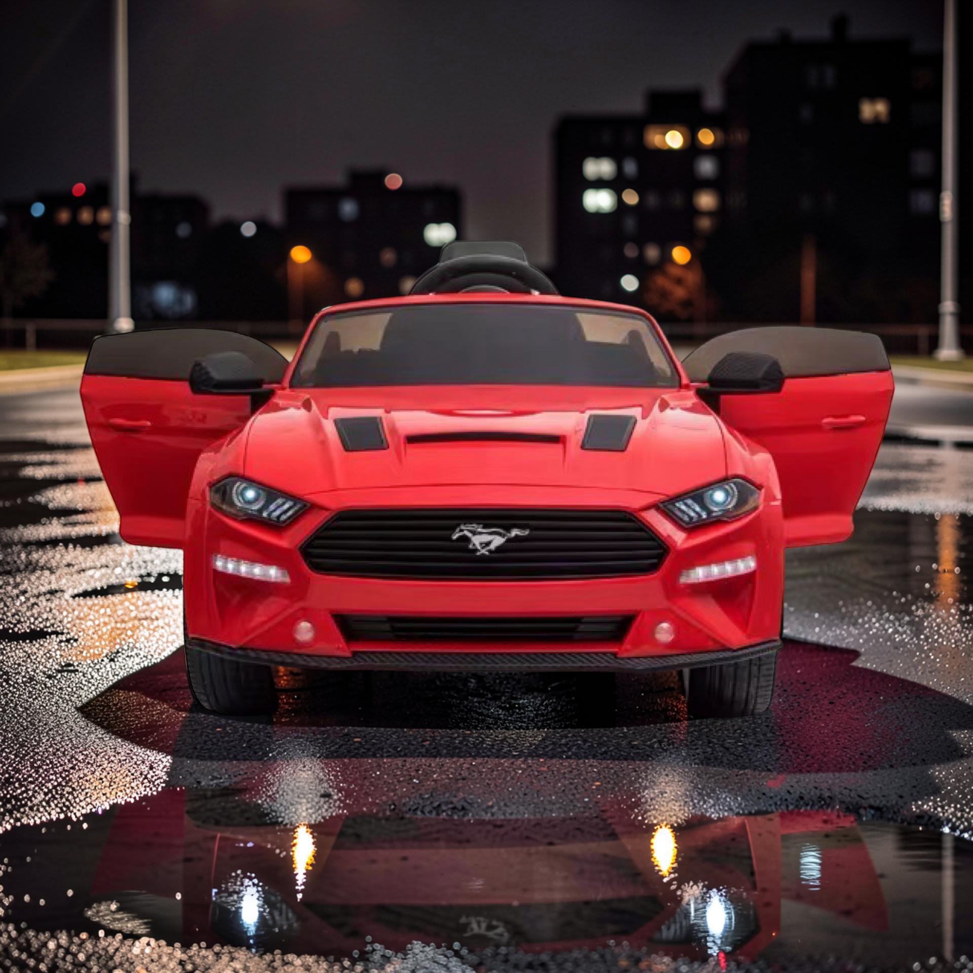 2026 Large Ford Mustang Kids Ride-On Car – 90W Dual Motors, Leather Seat, Rubber Tires, LED Lights, Bluetooth Speakers & Remote Control (Ages 1–7)