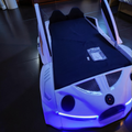 2026 Twin-Size Electronix Car Bed – LED Lights, Bluetooth Speakers, Subwoofer, Hydraulic Butterfly Doors, Leather Headboard & Remote Control (Ages 3–14)