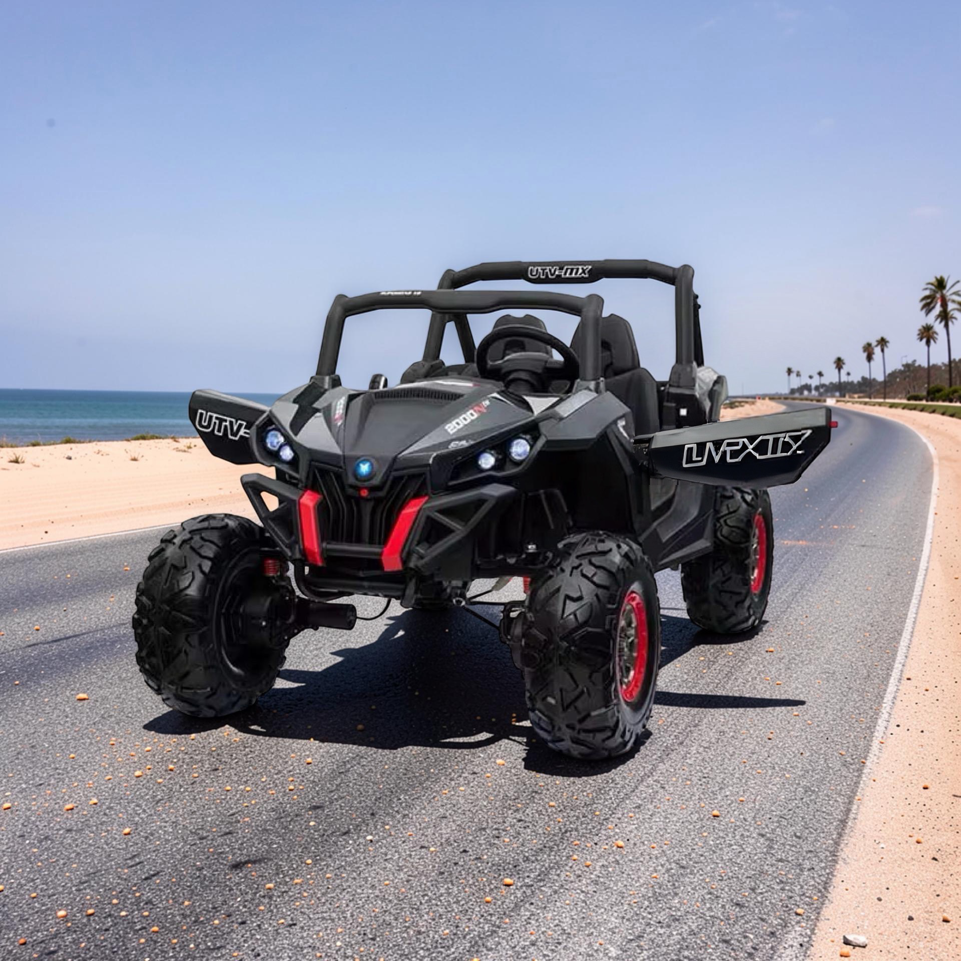 2026 XXL UTV Z Kids 2-Seater Ride-On – 90W 4 Motors, Leather Seats, Rubber Tires, Touchscreen LCD, LED Lights, Bluetooth, Remote Control (Ages 3–8)