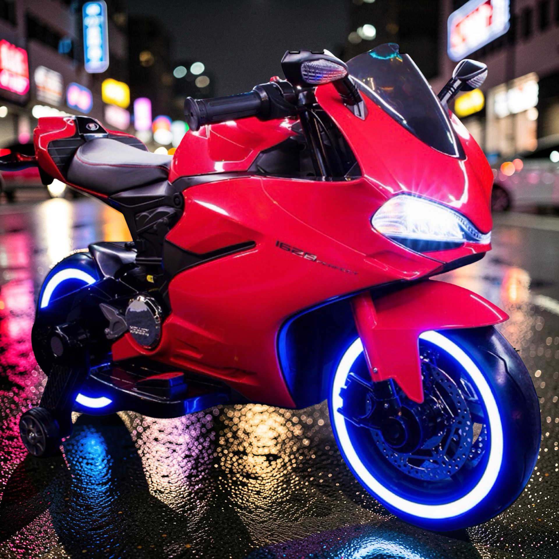 2026 XL Ducati Kids Electric Motorcycle – 50W Motor, Leather Seat, LED Lights, Bluetooth Speakers & Training Wheels (Ages 3–8)