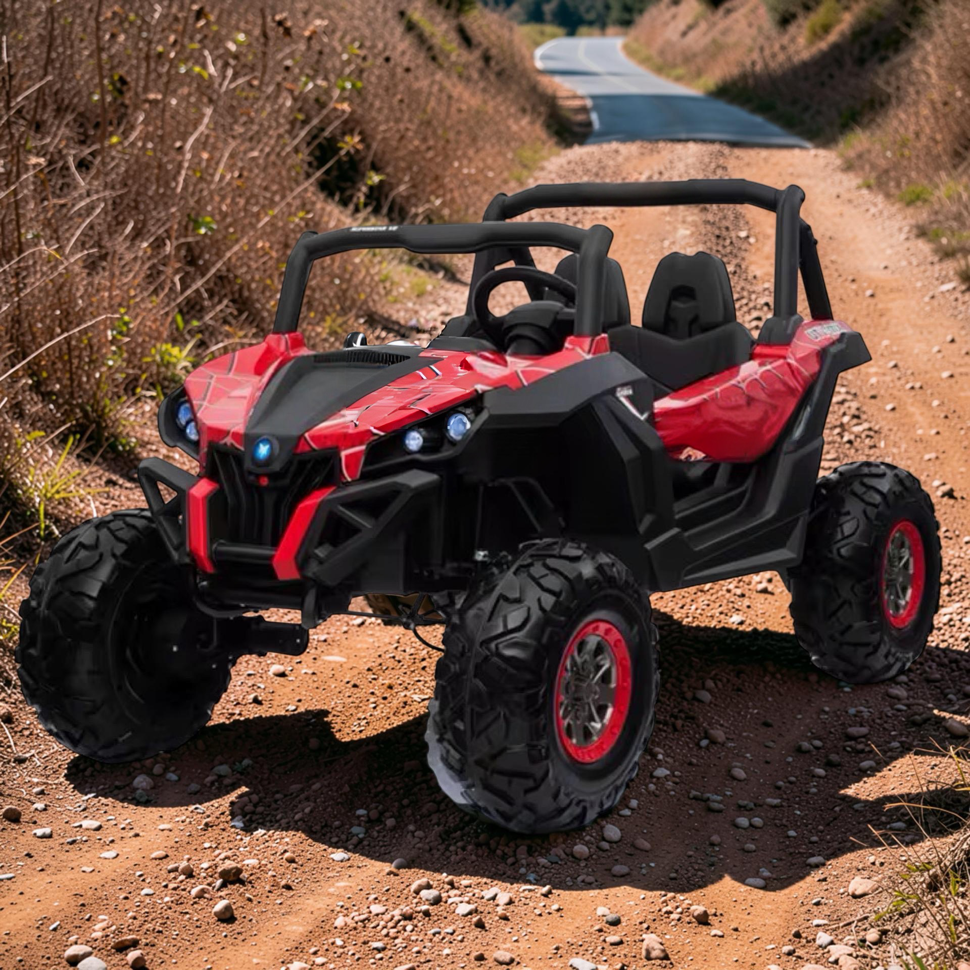 2026 XXL UTV Z Kids 2-Seater Ride-On – 90W 4 Motors, Leather Seats, Rubber Tires, Touchscreen LCD, LED Lights, Bluetooth, Remote Control (Ages 3–8)