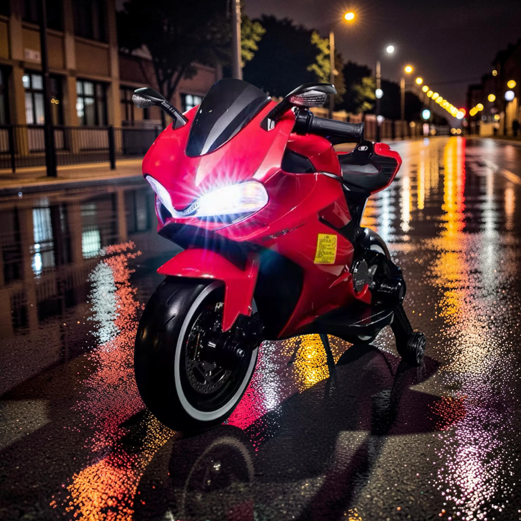 2026 XL Ducati Kids Electric Motorcycle – 50W Motor, Leather Seat, LED Lights, Bluetooth Speakers & Training Wheels (Ages 3–8)