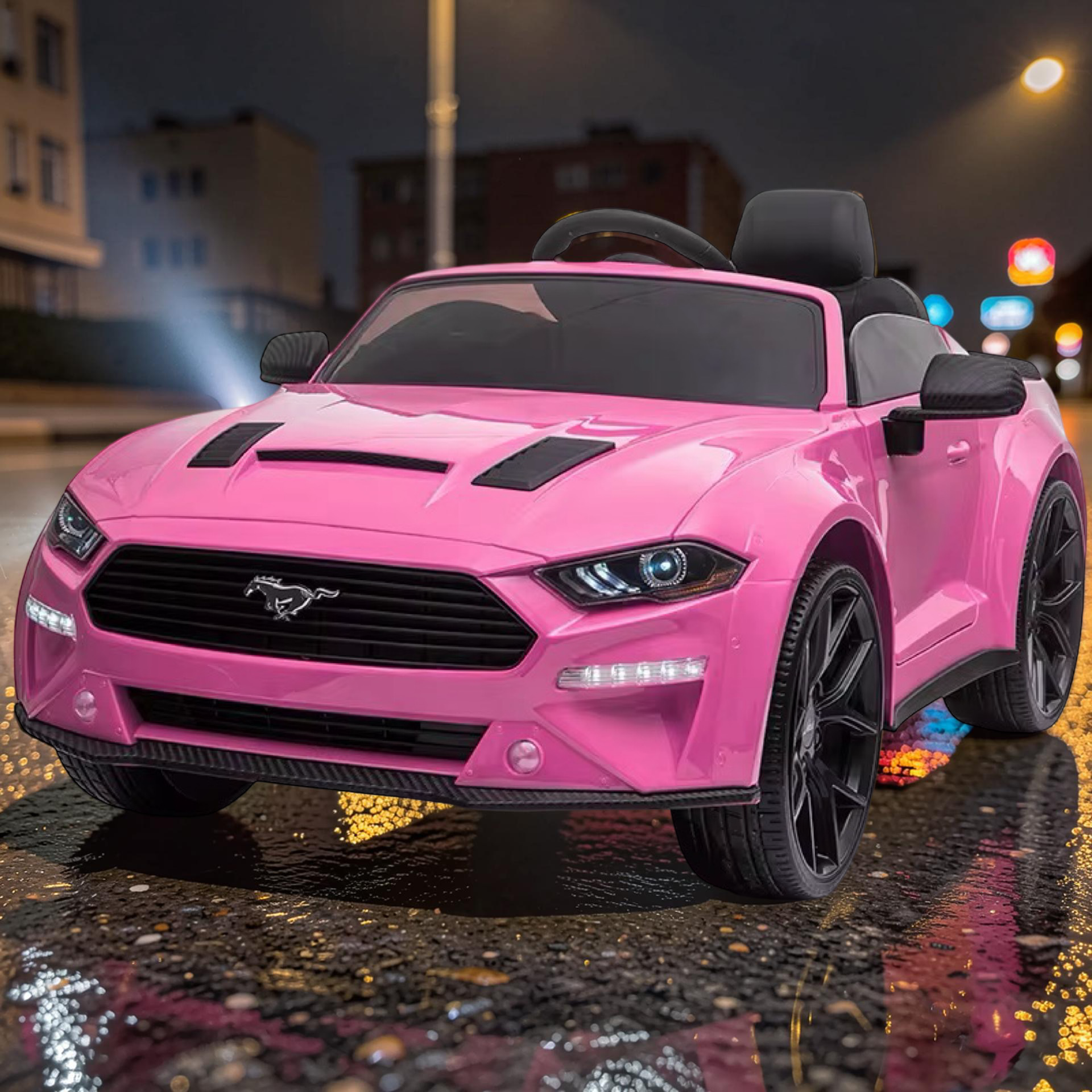 2026 Large Ford Mustang Kids Ride-On Car – 90W Dual Motors, Leather Seat, Rubber Tires, LED Lights, Bluetooth Speakers & Remote Control (Ages 1–7)