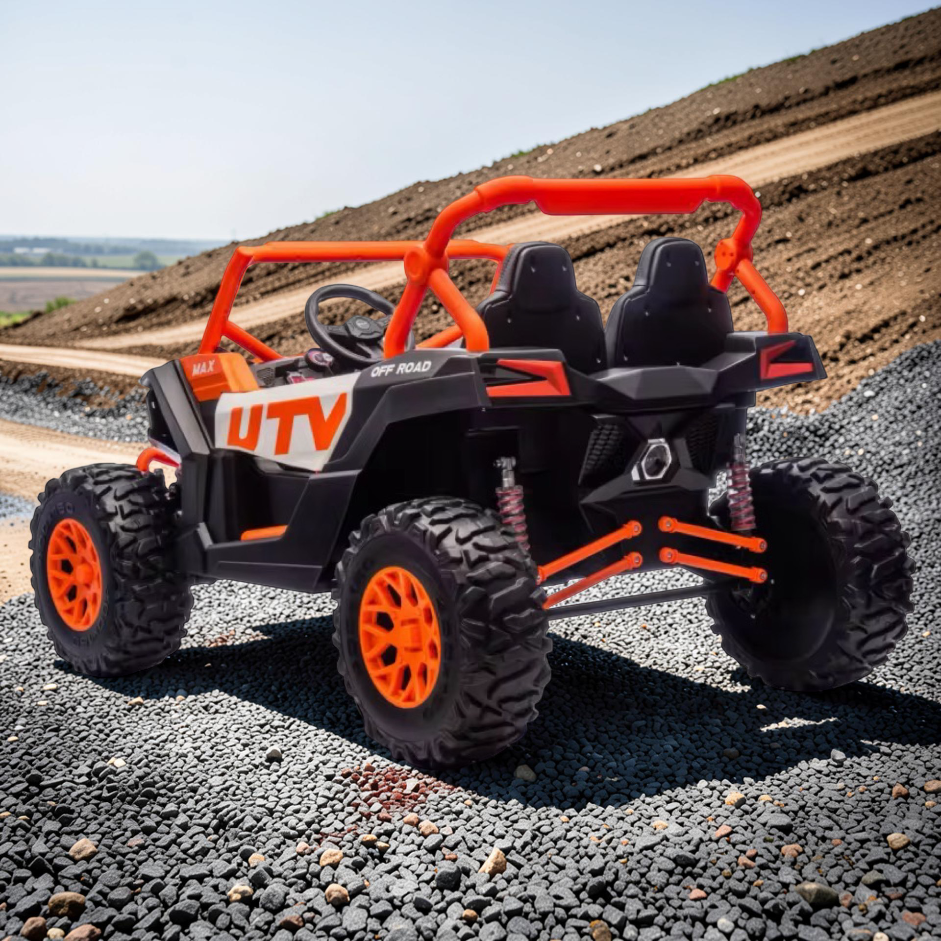 2026 XXL UTV Z Kids 2-Seater Ride-On – 180W 4 Motors, Leather Seats, Rubber Tires, Touchscreen LCD, LED Lights, Bluetooth Speakers & Remote Control (Ages 3–8)