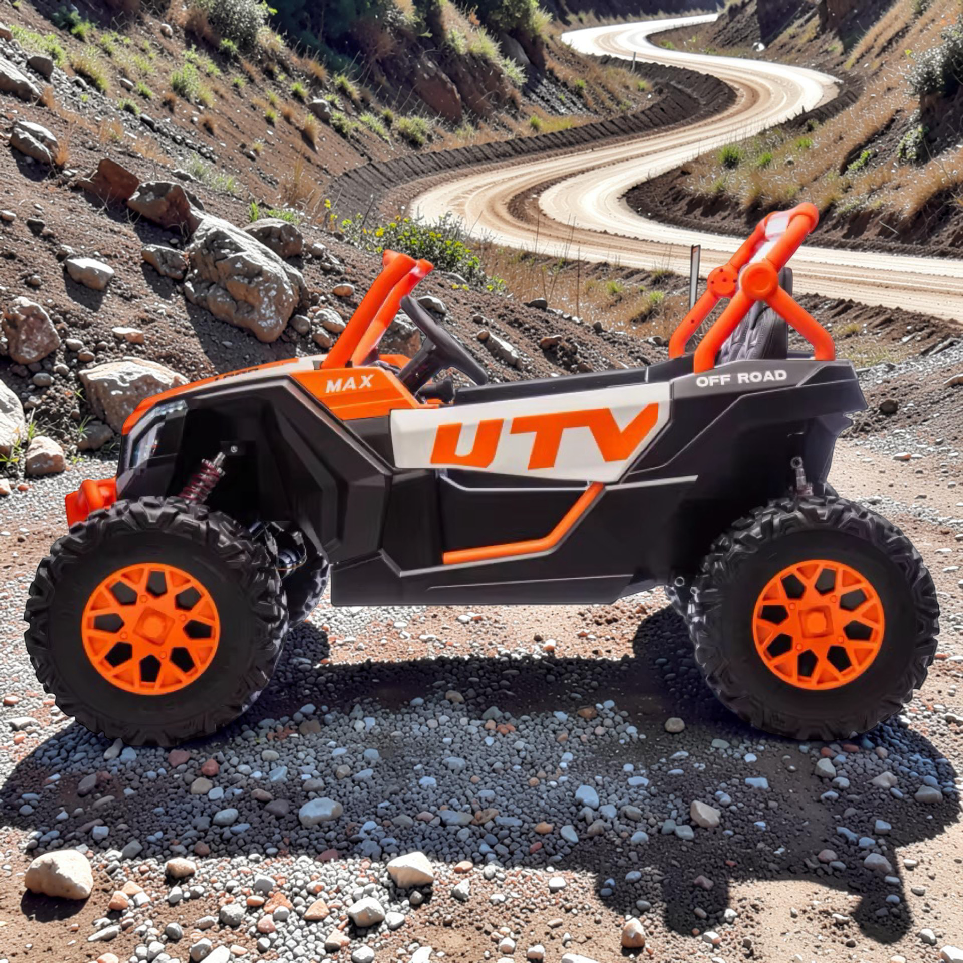 2026 XXL UTV Z Kids 2-Seater Ride-On – 180W 4 Motors, Leather Seats, Rubber Tires, Touchscreen LCD, LED Lights, Bluetooth Speakers & Remote Control (Ages 3–8)