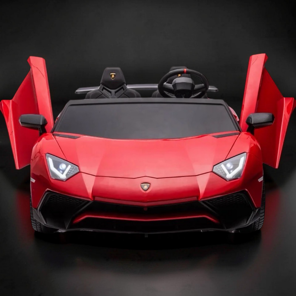 2026 Lamborghini Aventador Kids Electric Supercar – XXXL 2-Seater (Ages 6–14), 200W Brushless Motor, Metal Frame, Tubeless Air Tires, Dual Disk Brakes, Hydraulic Doors, LED Lights, Touchscreen LCD & Bluetooth Speakers