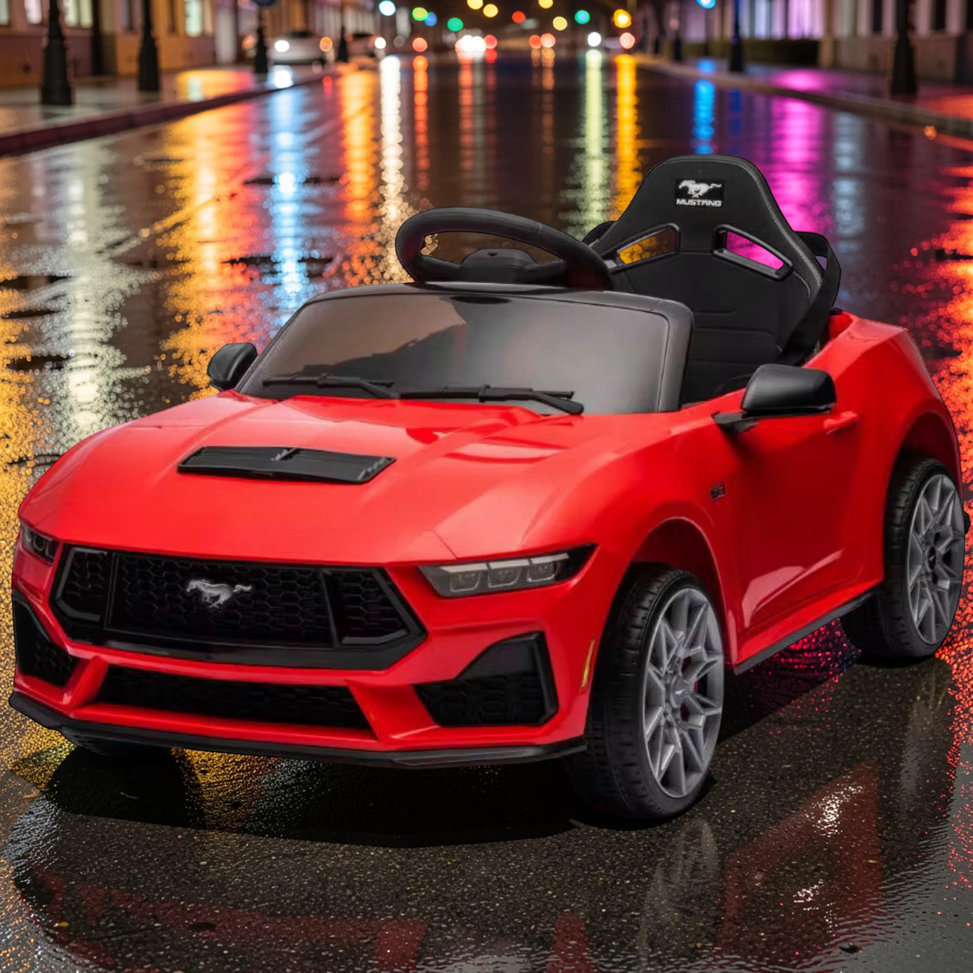 2026 Large Ford Mustang Kids Ride-On Car – 45W Dual Motors, LED Lights, Bluetooth Speakers & Remote Control (Ages 1–5)