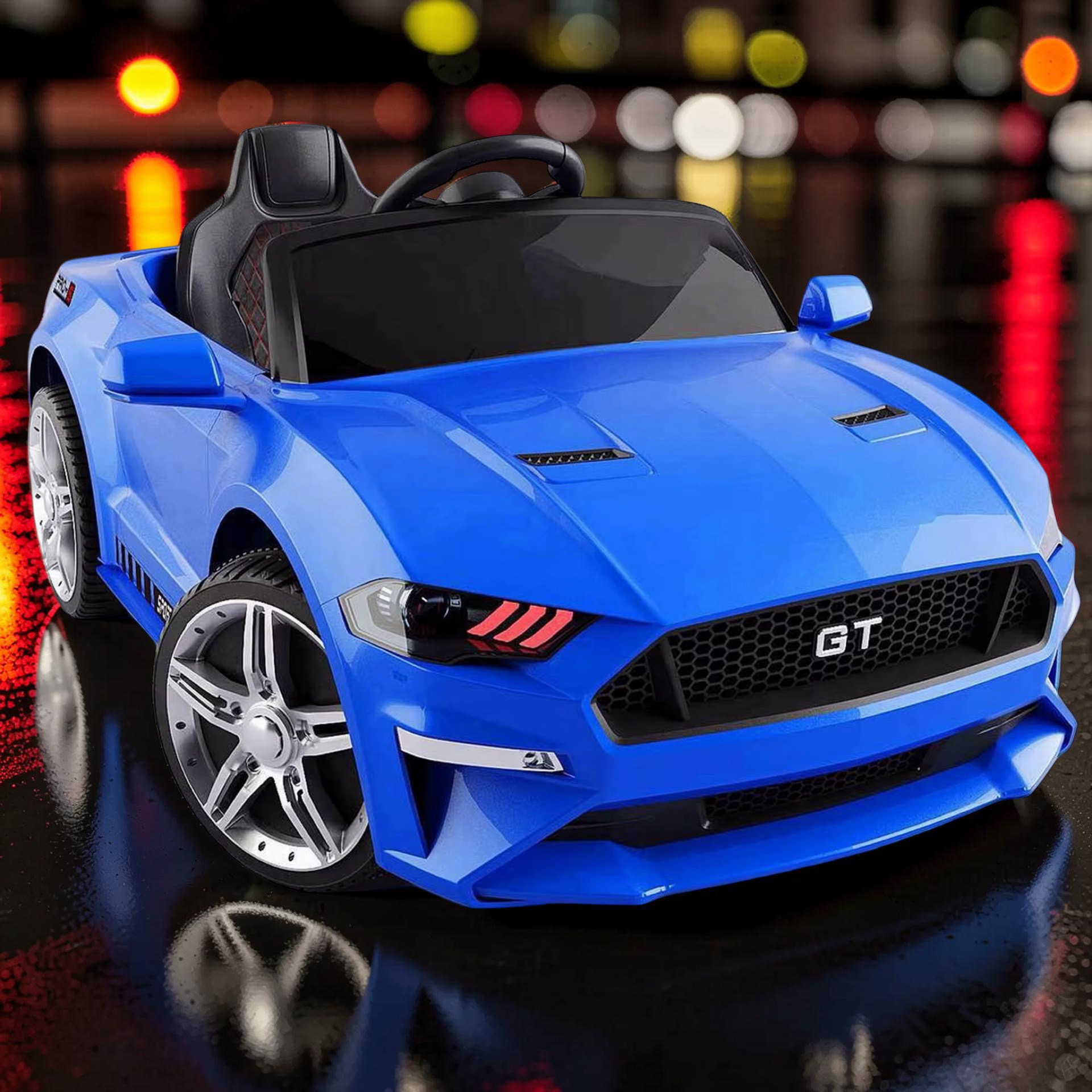 2026 Large Ford Mustang Kids Ride-On Car – 45W Dual Motors, LED Lights, Bluetooth Speakers & Remote Control (Ages 1–5)