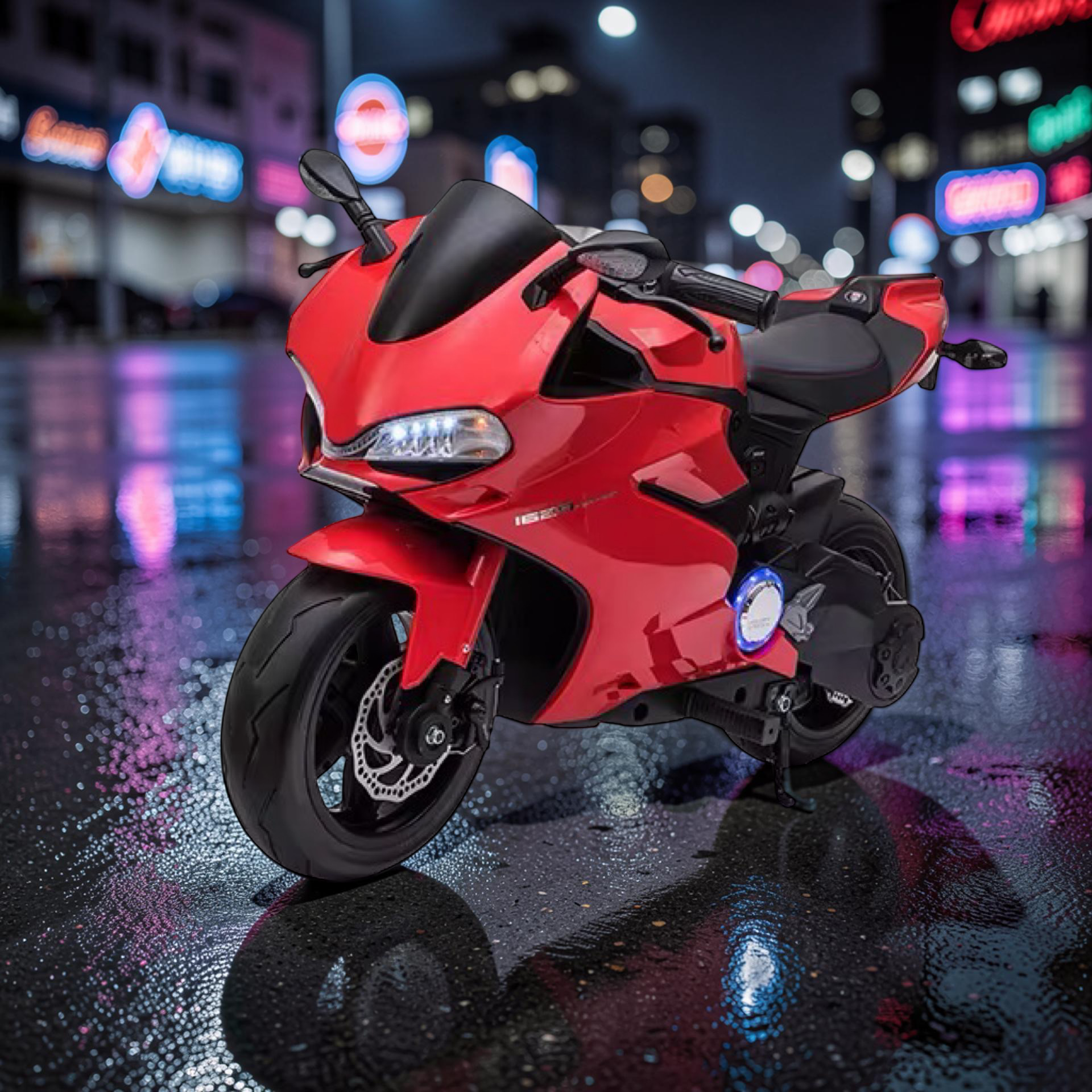 2026 XXL Premium Performance Ducati Kids Electric Motorcycle – 250W Motor, Leather Seat, Rubber Wheels, LED Lights & Bluetooth Speakers