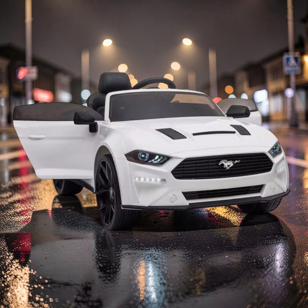 2026 Large Ford Mustang Kids Ride-On Car – 90W Dual Motors, Leather Seat, Rubber Tires, LED Lights, Bluetooth Speakers & Remote Control (Ages 1–7)