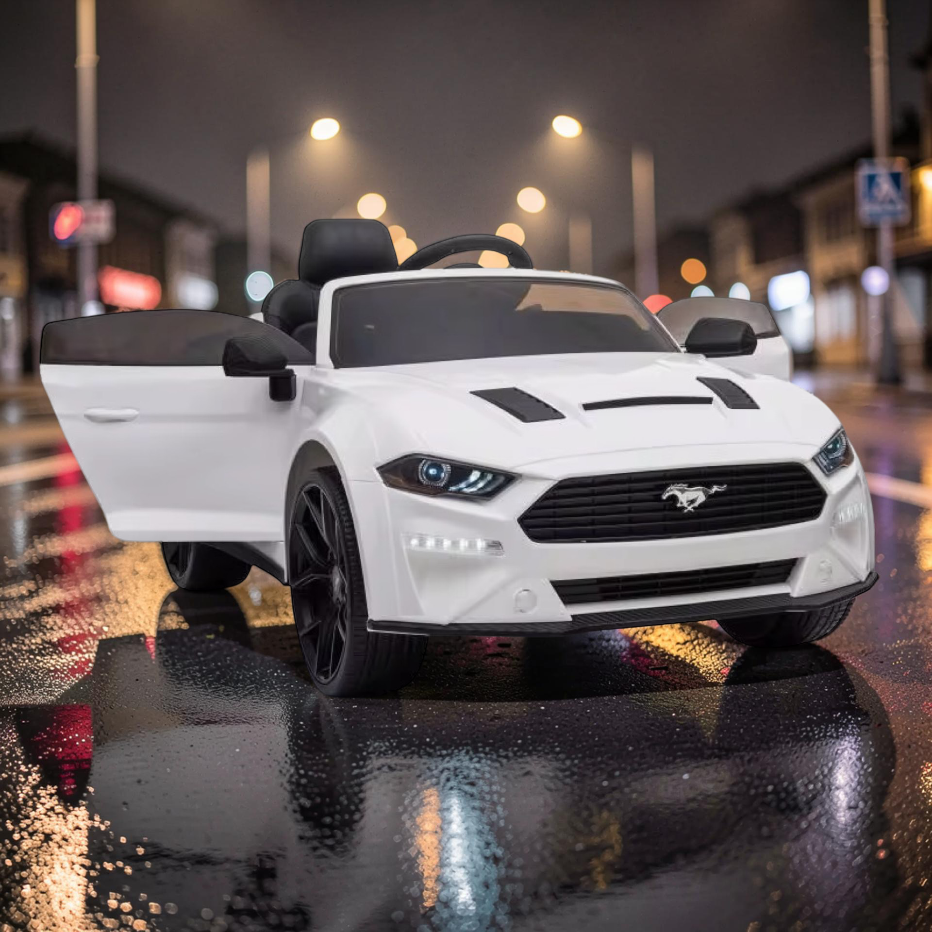 2026 Large Ford Mustang Kids Ride-On Car – 90W Dual Motors, Leather Seat, Rubber Tires, LED Lights, Bluetooth Speakers & Remote Control (Ages 1–7)