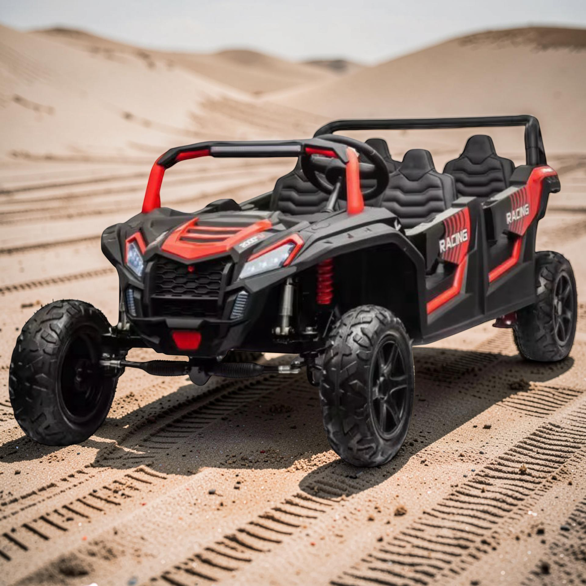 2026 XXXXL 4-Seater Kids Electric UTV – Ages 3–14, 600W Performance Motor, Metal Frame, Off-Road Air Tires, Disk Foot Brake, LED Lights & Bluetooth Speakers