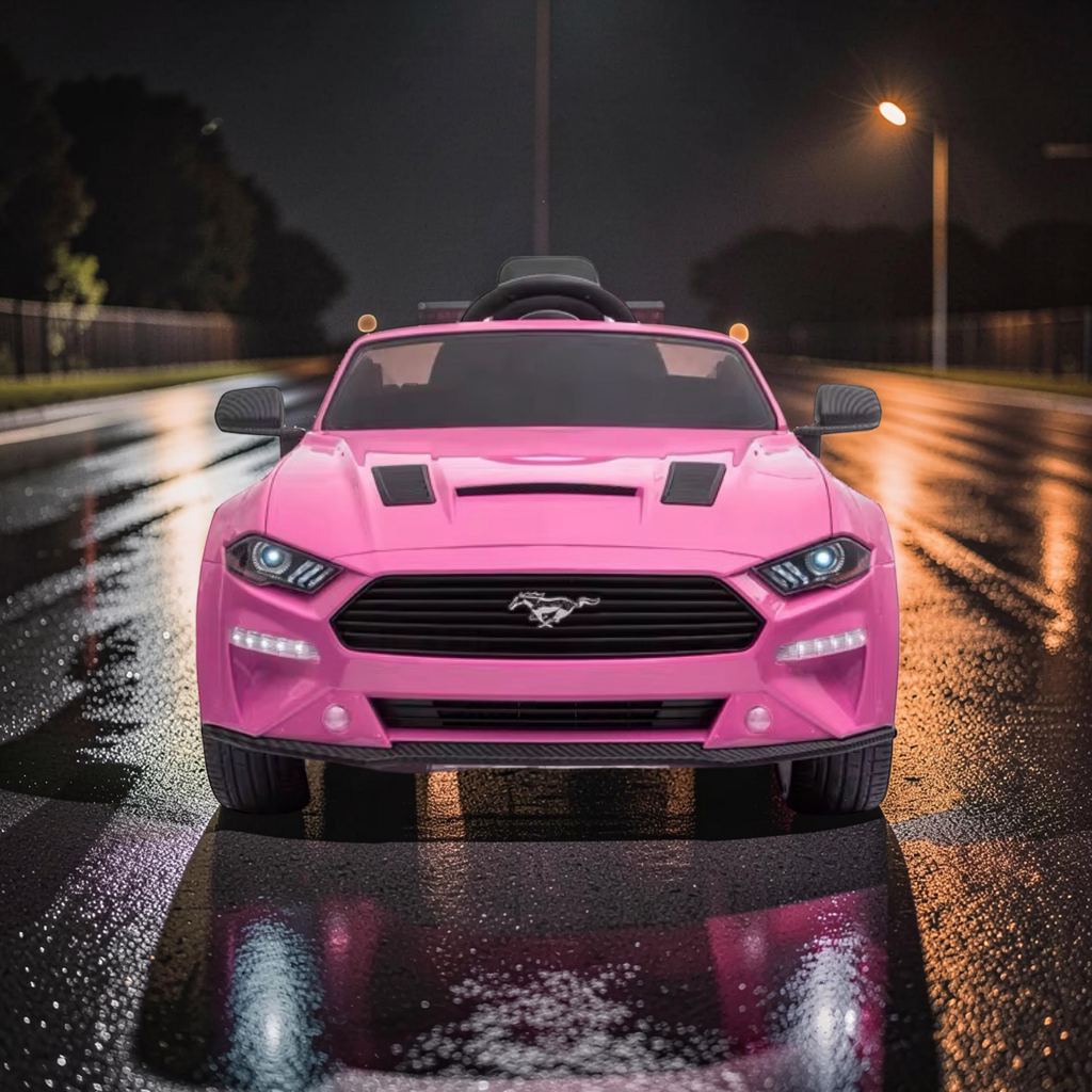 2026 Large Ford Mustang Kids Ride-On Car – 90W Dual Motors, Leather Seat, Rubber Tires, LED Lights, Bluetooth Speakers & Remote Control (Ages 1–7)