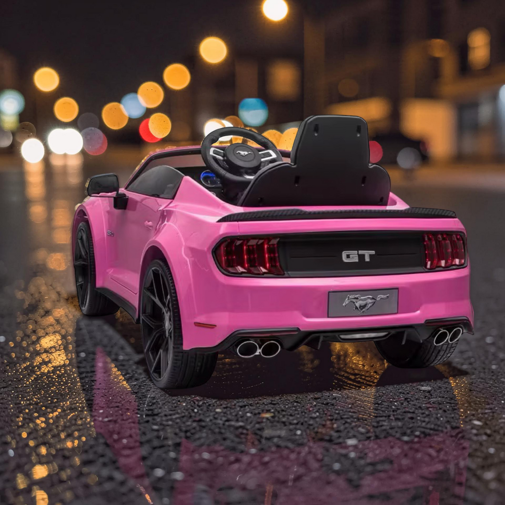 2026 Large Ford Mustang Kids Ride-On Car – 90W Dual Motors, Leather Seat, Rubber Tires, LED Lights, Bluetooth Speakers & Remote Control (Ages 1–7)