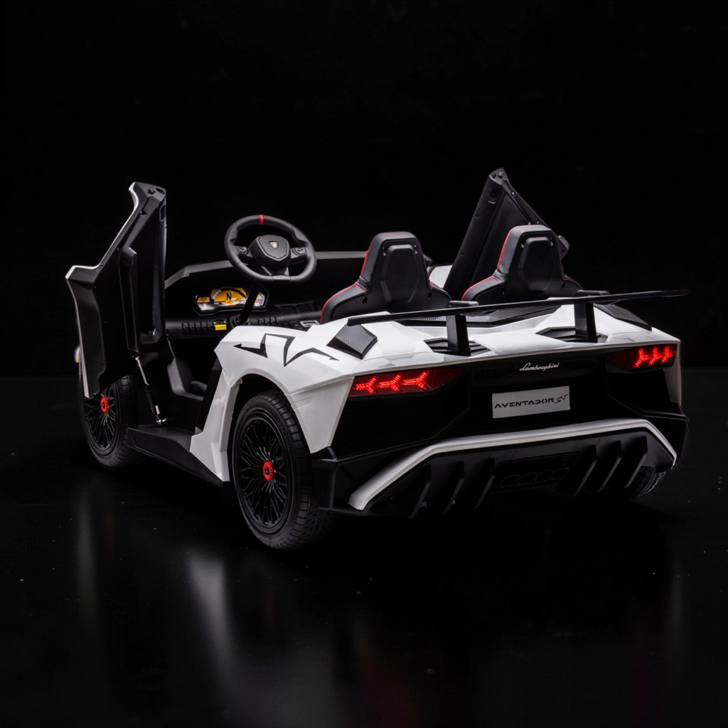 2026 Lamborghini Aventador Kids Electric Supercar – XXXL 2-Seater (Ages 6–14), 200W Brushless Motor, Metal Frame, Tubeless Air Tires, Dual Disk Brakes, Hydraulic Doors, LED Lights, Touchscreen LCD & Bluetooth Speakers