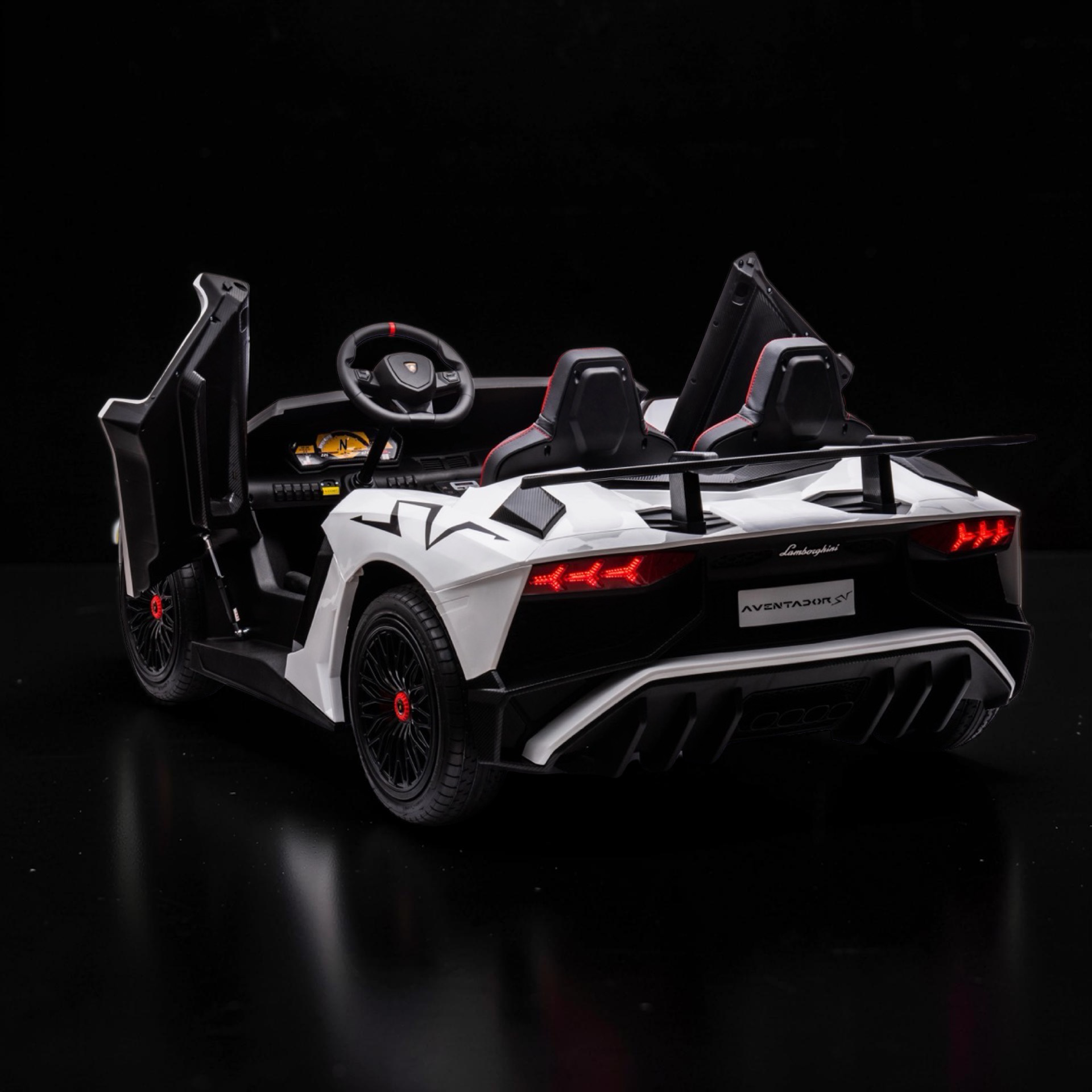 2026 Lamborghini Aventador Kids Electric Supercar – XXXL 2-Seater (Ages 6–14), 200W Brushless Motor, Metal Frame, Tubeless Air Tires, Dual Disk Brakes, Hydraulic Doors, LED Lights, Touchscreen LCD & Bluetooth Speakers
