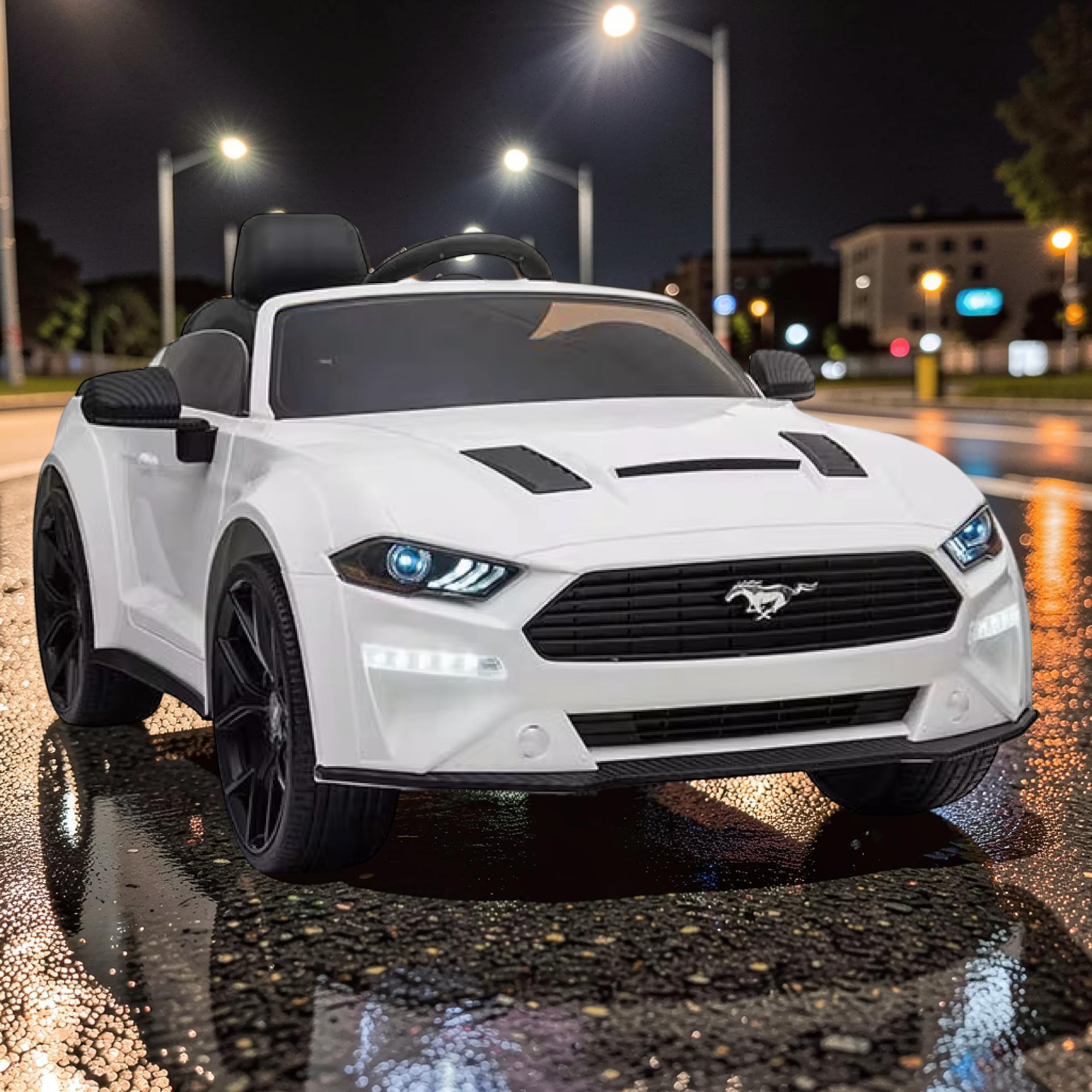2026 Large Ford Mustang Kids Ride-On Car – 90W Dual Motors, Leather Seat, Rubber Tires, LED Lights, Bluetooth Speakers & Remote Control (Ages 1–7)